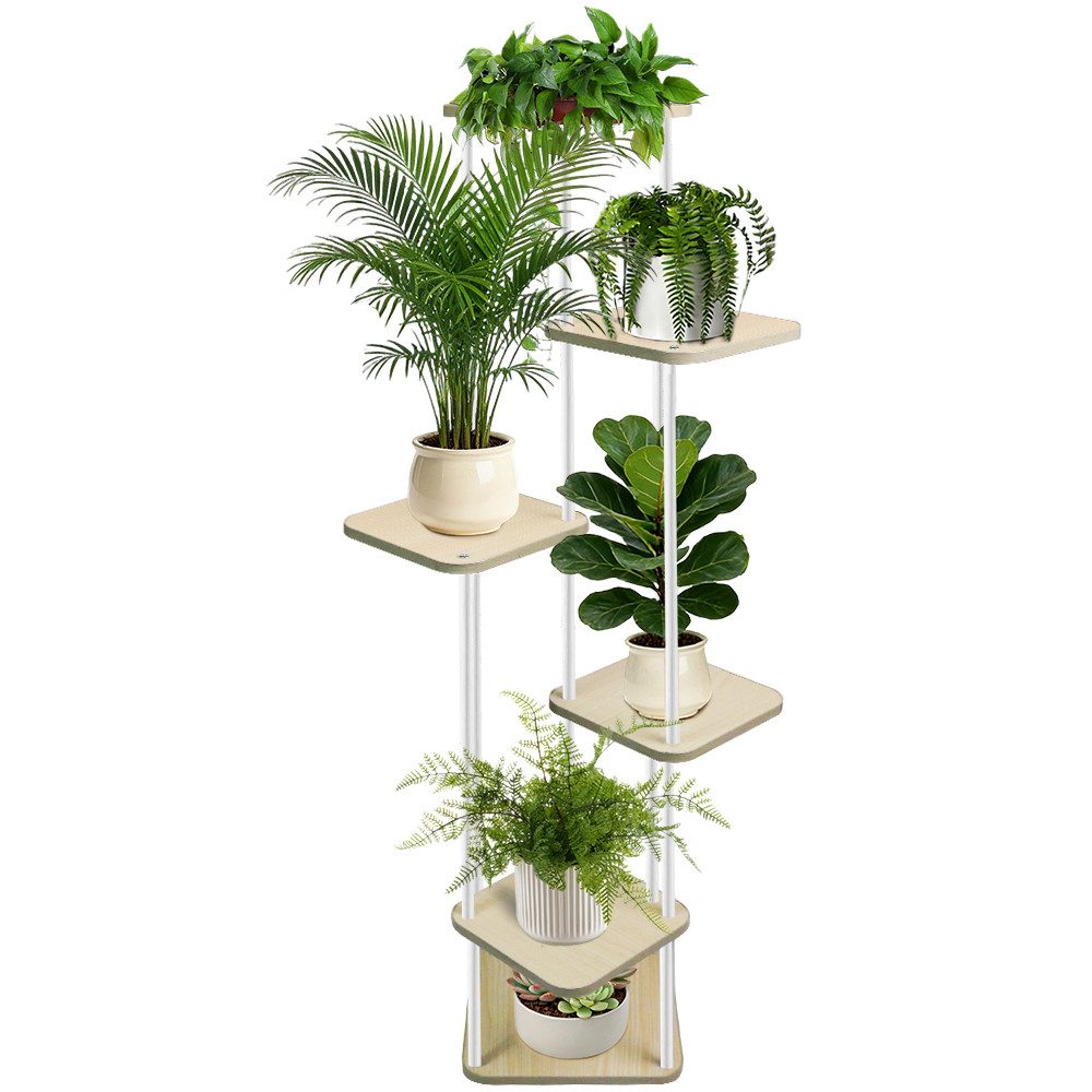 JEOBEST Blumenständer 6 Etagen Pflanzenständer Pflanzenregal Blumentreppe, Pflanztisch, Innen-Außen Metall Holz Blumentreppe,Höhe 132cm für Garten oder Balkon