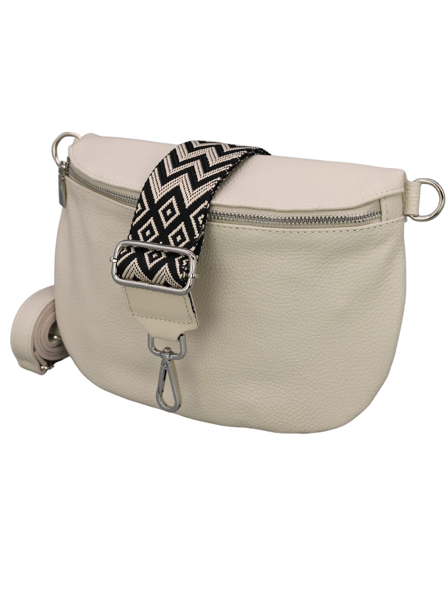Schultertasche ADA Bauchtasche Damen Leder, mit breiten Gemusterten Riemen