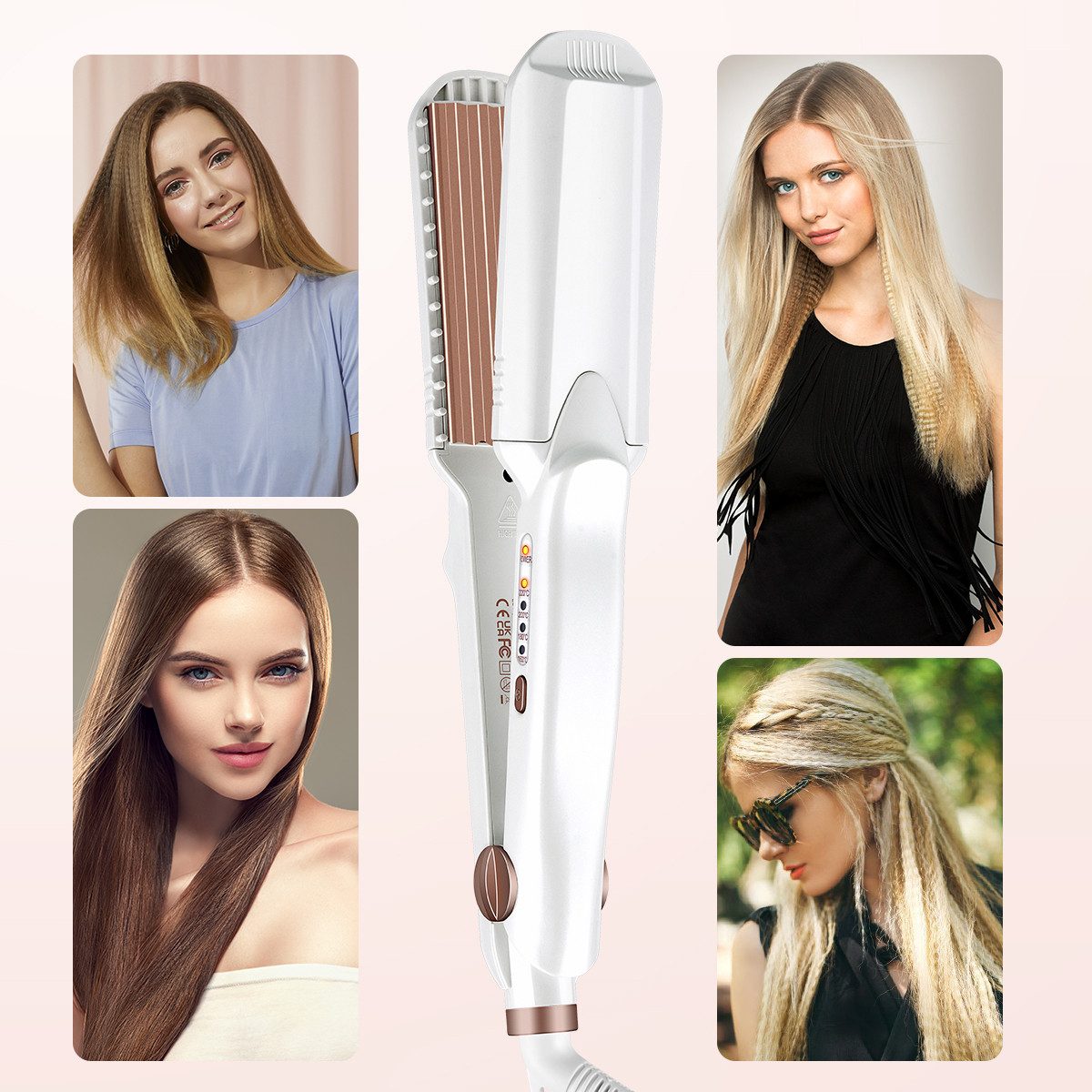 CkeyiN Pro Welleneisen Kreppeisen für Haare,Ceramic Crimp,Haarglätter Keramik, weiß, 3 in 1 Haarglätter Set Krepp Haareisen Multistyler