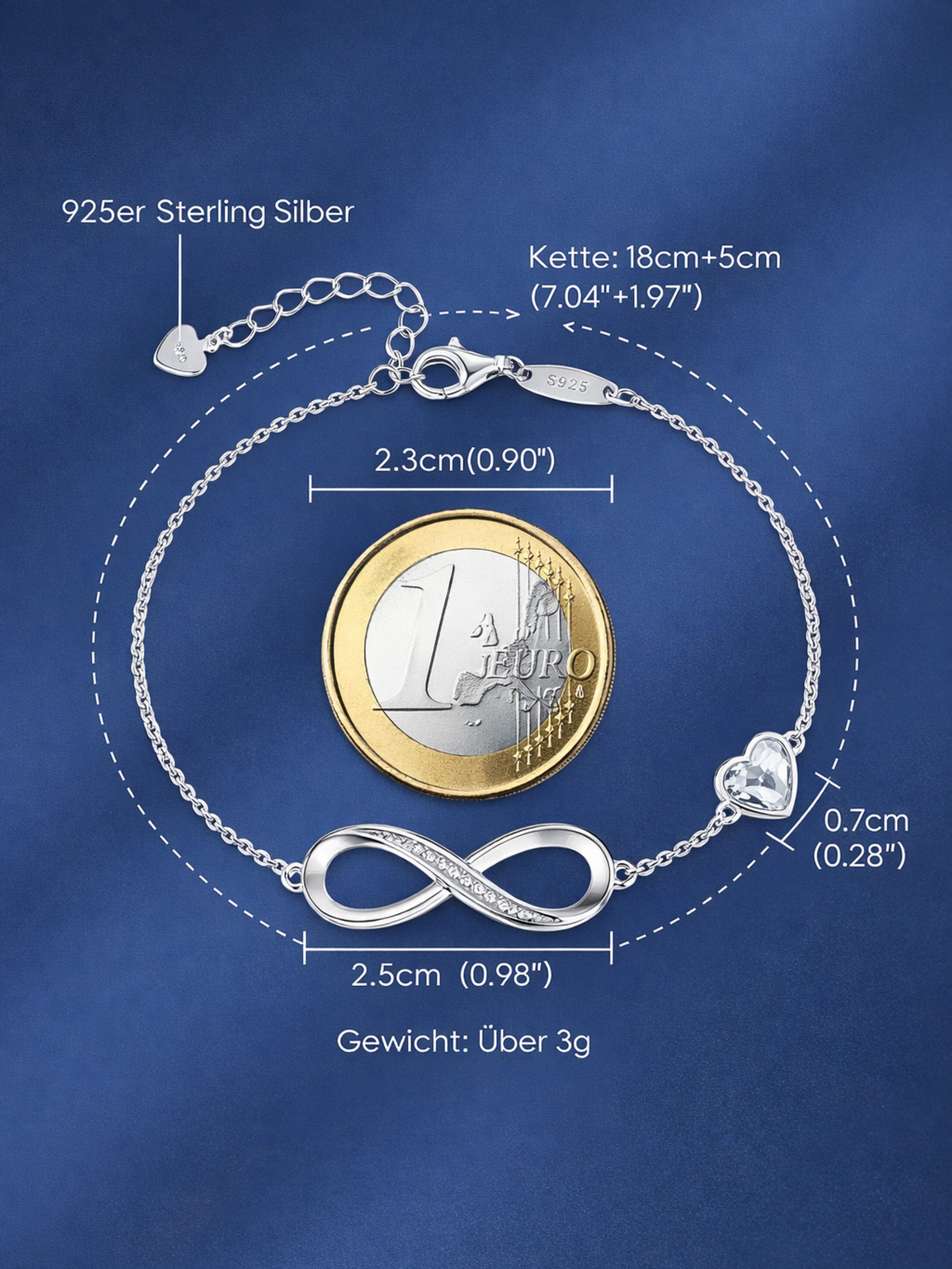 S&T Design Silberarmband Infinity Armband Damen 925 Sterling Silber Unendlichkeit Herz (Echt Silber, inkl. Verpackung), Verstellbares Armband – Geschenk für Frau, Freundin & Mutter
