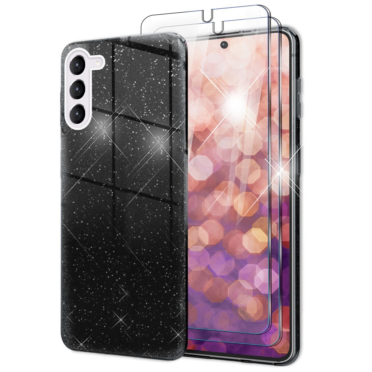 Nalia Smartphone-Hülle Samsung Galaxy S23 15,5 cm (6,1 Zoll), Glitzer Silikon Hülle / 2x Displayschutz / Innen Verstärkt / Stoßfest