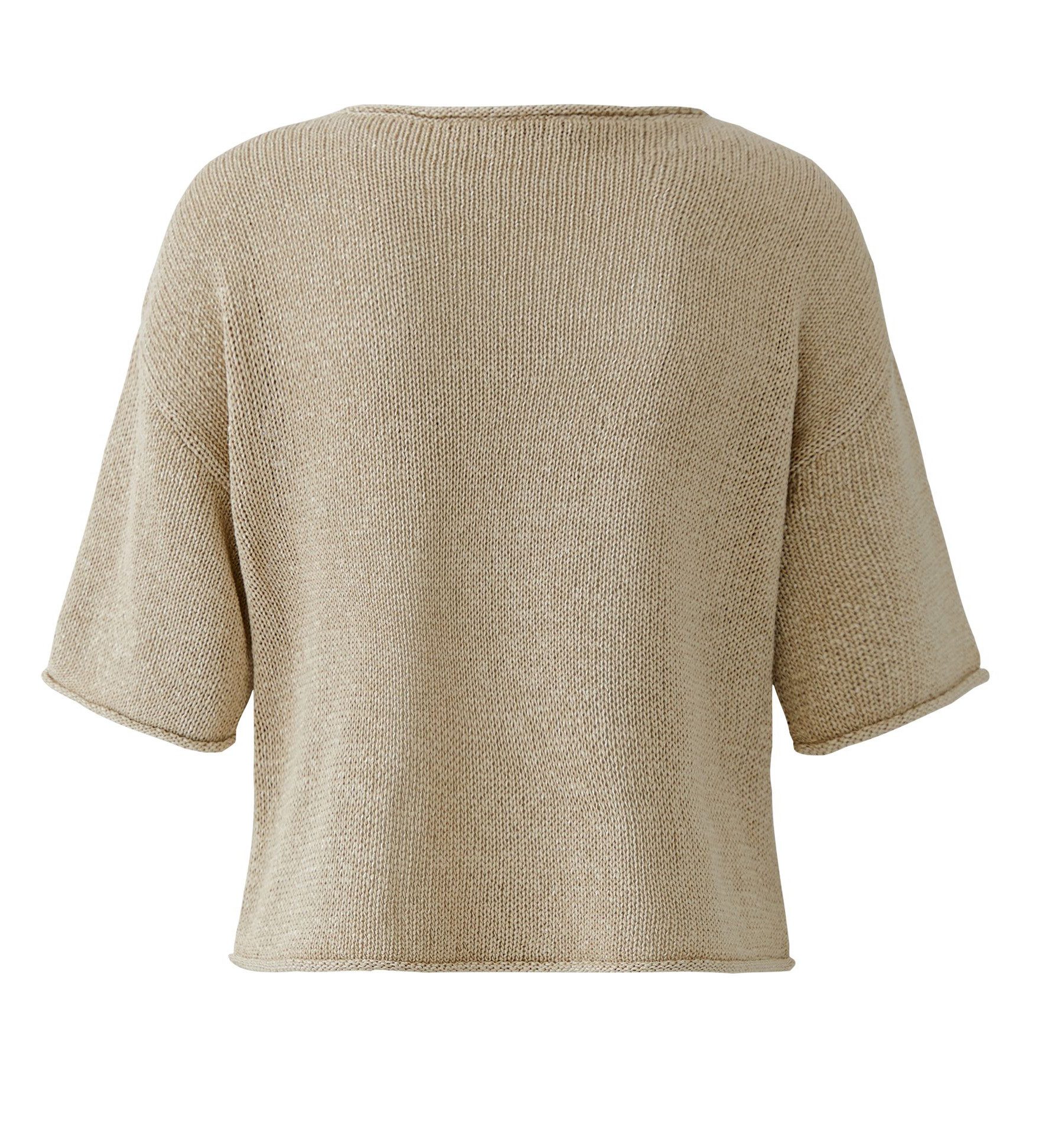 Oui Kurzarmpullover Oui Damen Pullover kurzarm - biscuit (1-tlg)