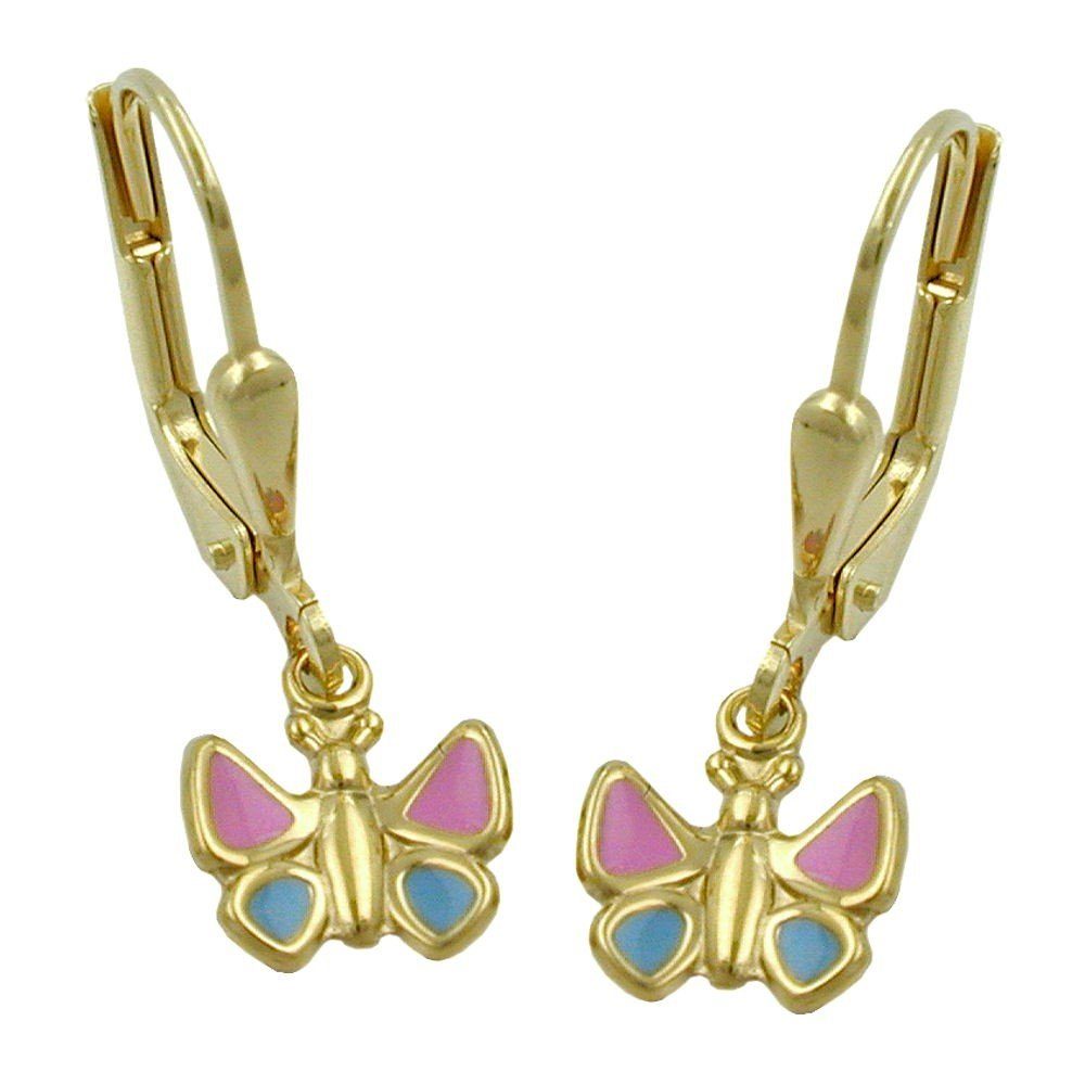 375 - Schmetterling Gold 375 Paar Kinder, Brisur Ohrringe Ohrhänger Gelbgold Krone aus Schmuck Ohrschmuck Ohrhänger