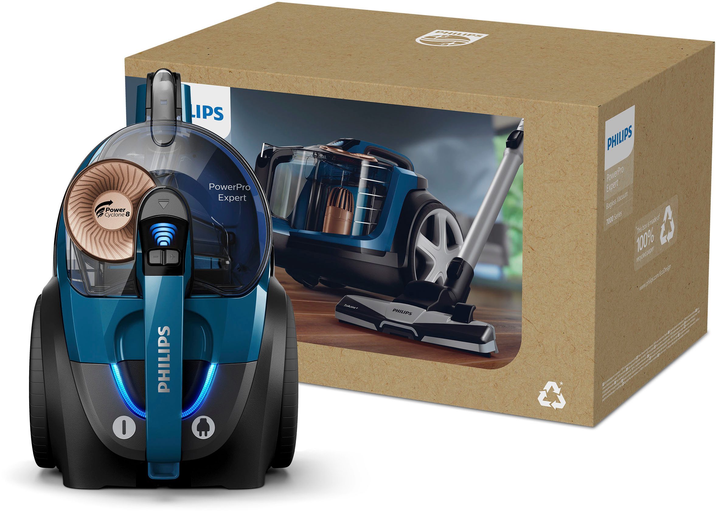 Philips Bodenstaubsauger FC9745/09 Power Pro Expert, 900 W, beutellos, Allergiefilter, mit 2 l Fassungsvermögen und TriActive+-Düse