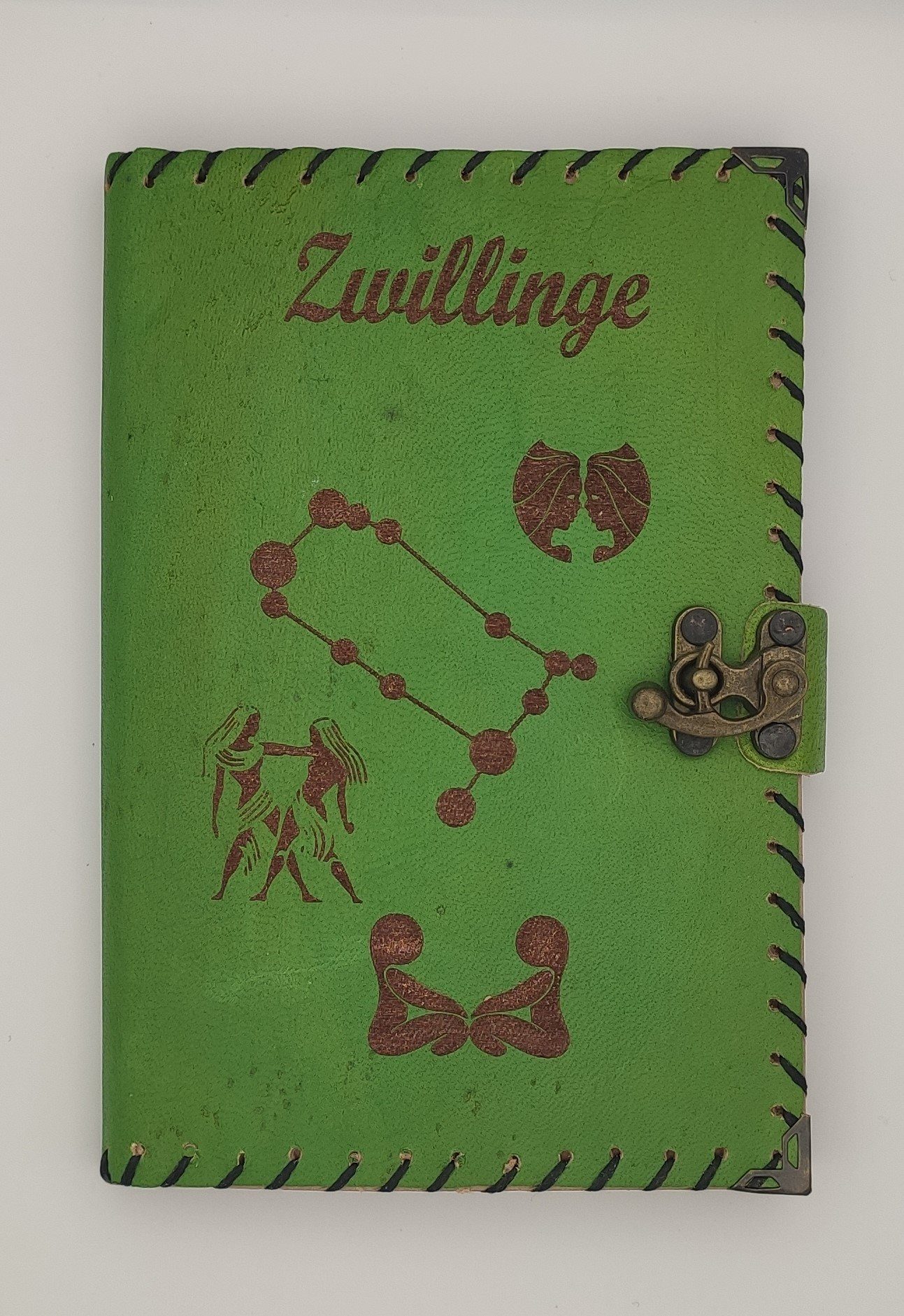 Tagebuch echtem Notizbuch Design) Handgefertigt (12 Journal, QUAMOD aus Tagebuch Sternzeichen Grün Leder