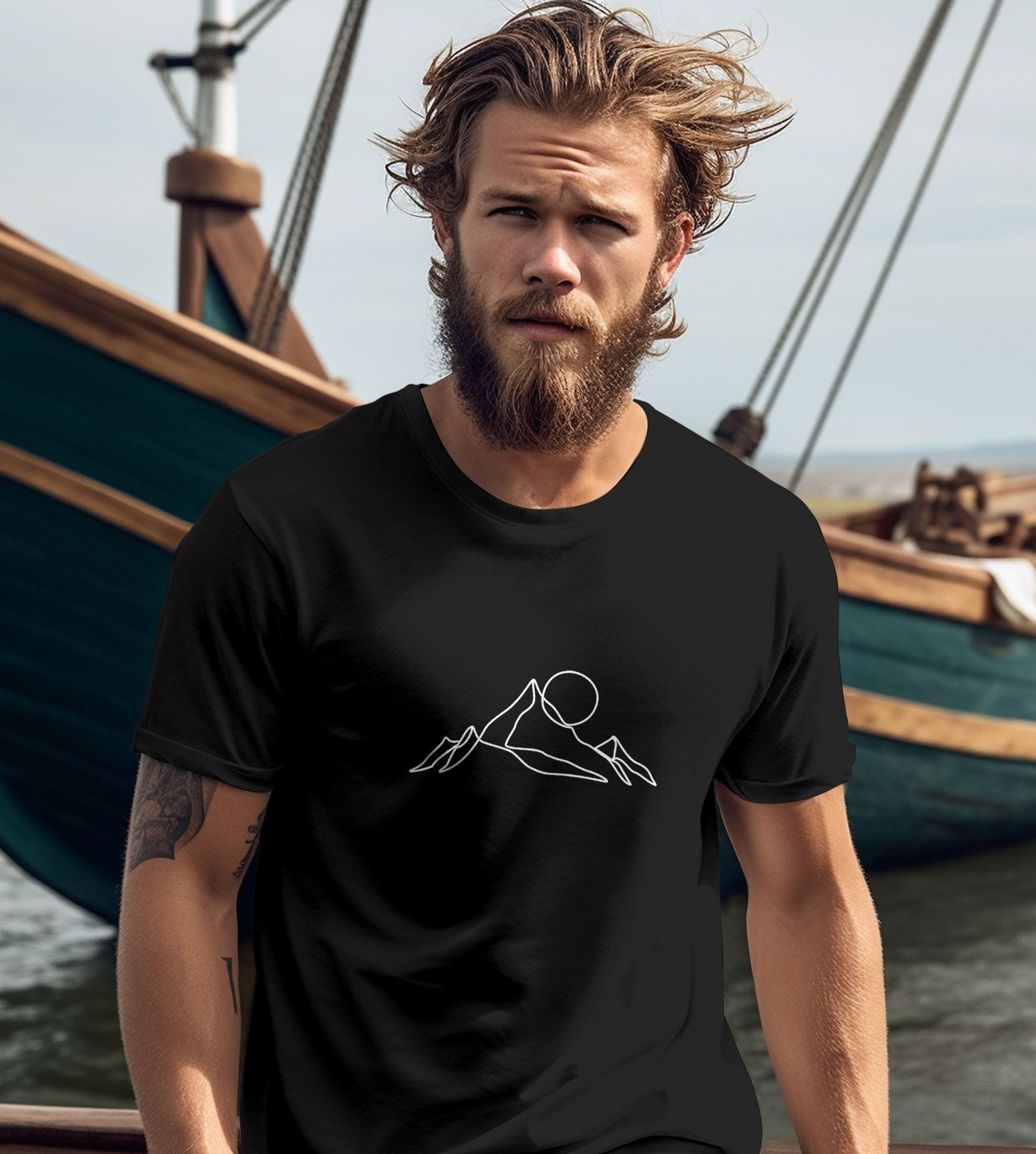 Neverless Print-Shirt Herren T-Shirt Berge Wandern Brustprint Aufdrucke Gebirge Outdoor mit Print