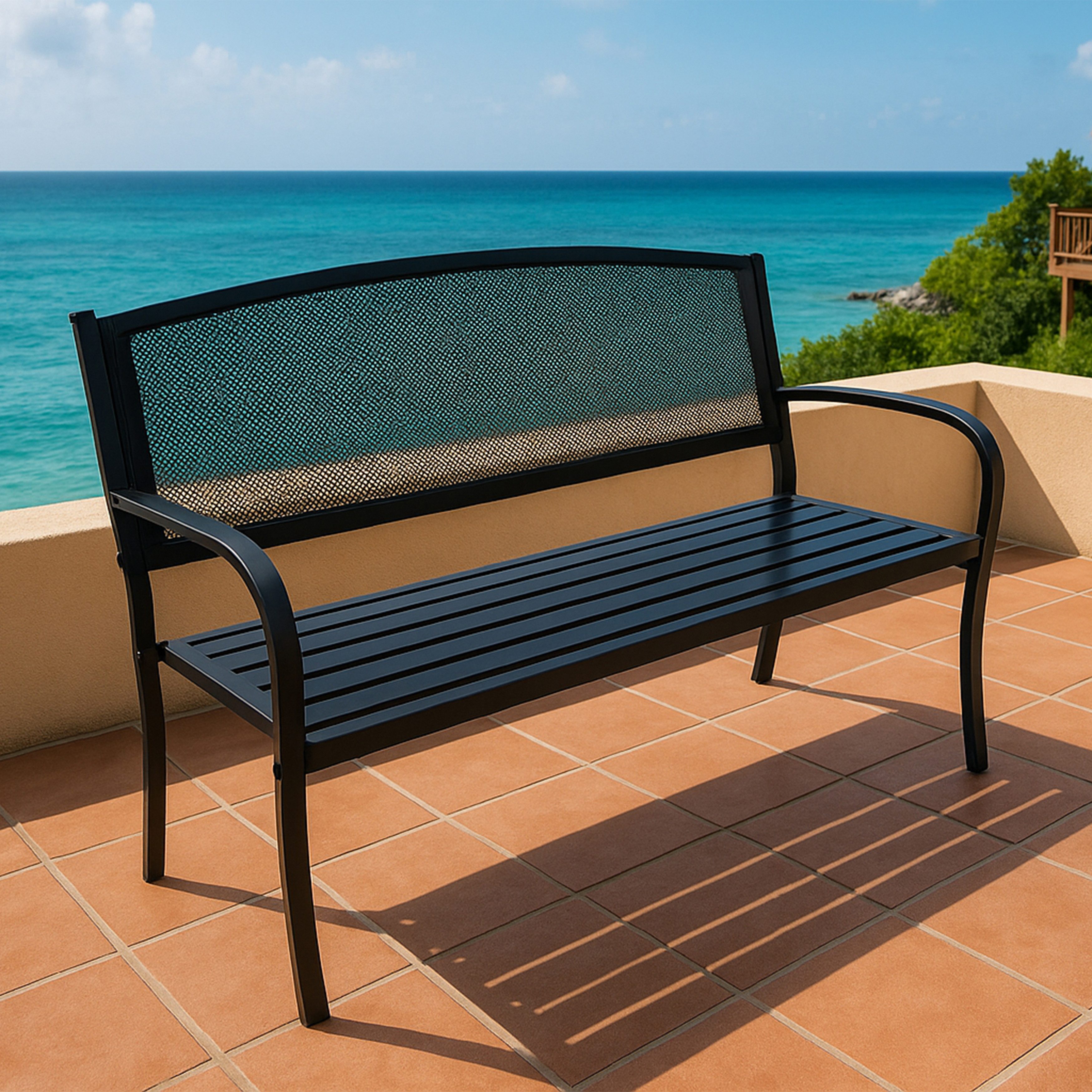 TPFGarden Gartenbank GLASGOW (Outdoor Bank - Holzbank 2-Sitzer - Stahlbank, Metallbank aus Streckmetall anthrazitgrau), Hochwertige Bank mit den Maßen (BxHxT): 119 x 90 x 64 cm