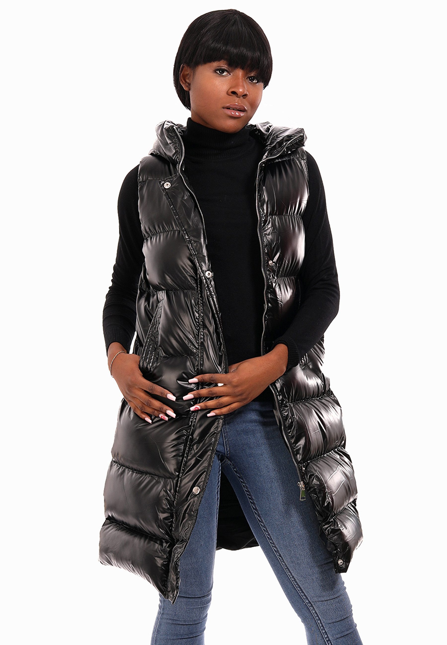 YC Fashion & Style Longweste Wattierte Steppweste mit Kapuze, Ärmellos, Übergangsjacke, Sportlich mit Kapuze