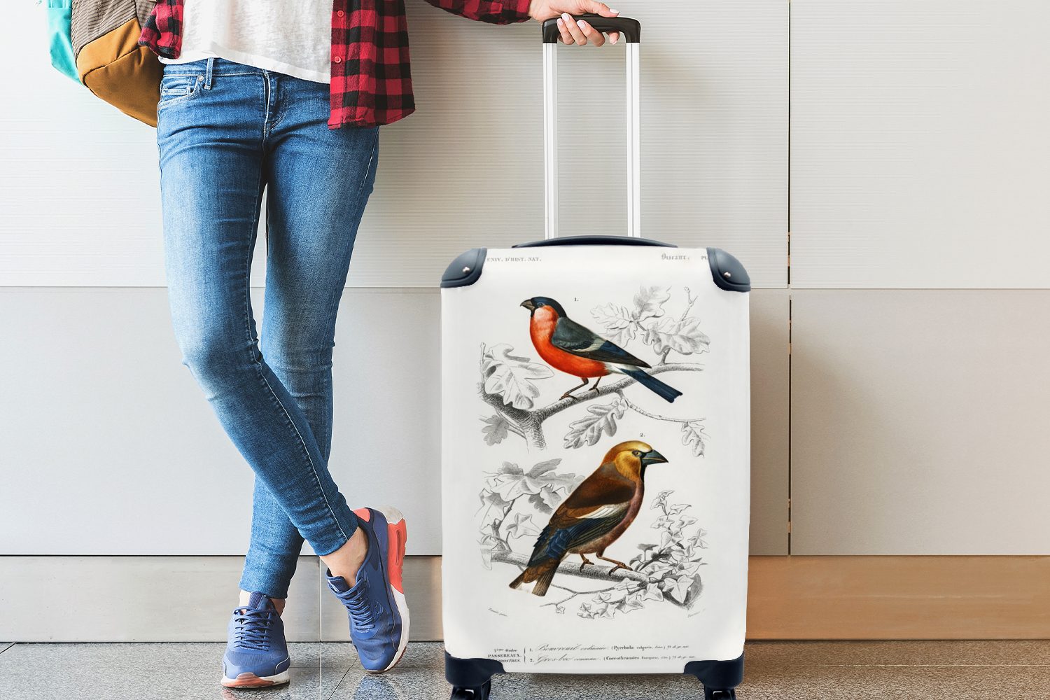 MuchoWow Handgepäckkoffer Reisekoffer Rollen, Ferien, Handgepäck mit rollen, Reisetasche Vintage Zweig, 4 Trolley, - für - Vogel