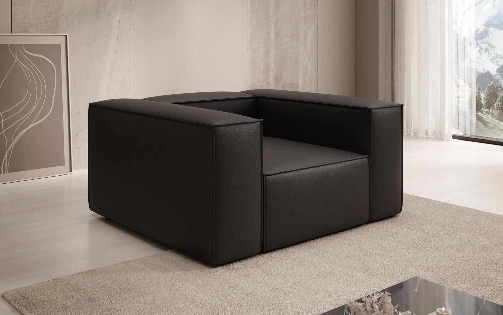 Luxusbetten24 Sessel Designer Sofa-Sessel Lesley, mit Bezug aus Echtleder