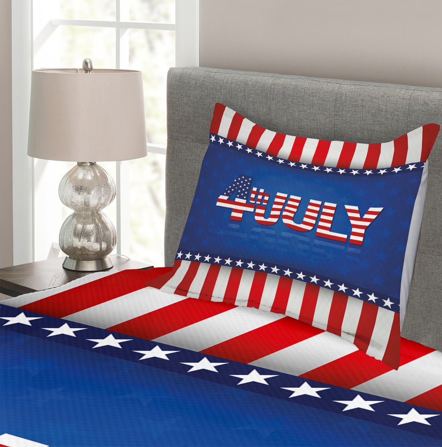 Amerika-Flaggen-Muster Abakuhaus, Kissenbezügen Set Tagesdecke Waschbar, mit 4. Juli