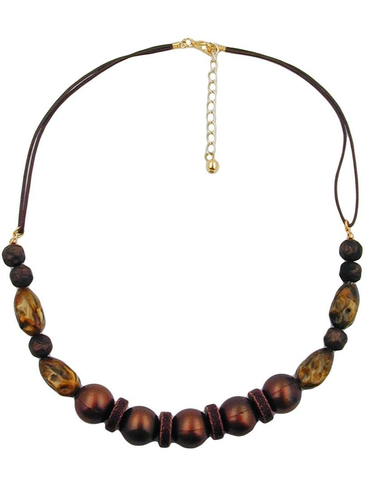 Gallay Perlenkette Kunststoffperlen perlmutt braun seidig glänzend mit Kordel braun 50cm (1-tlg)