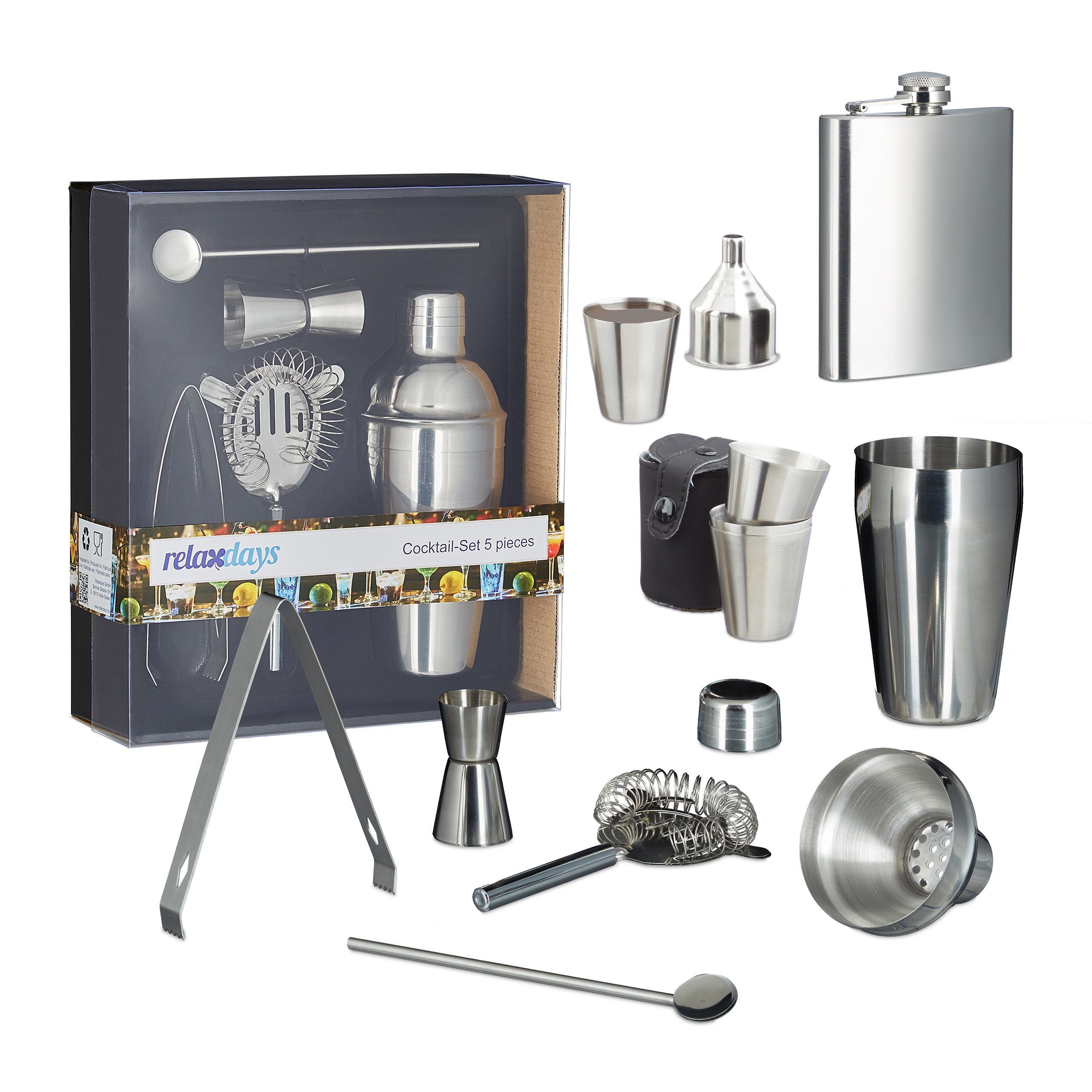 relaxdays Cocktail Шейкер 12-tlg. Cocktail Set, Edelstahl