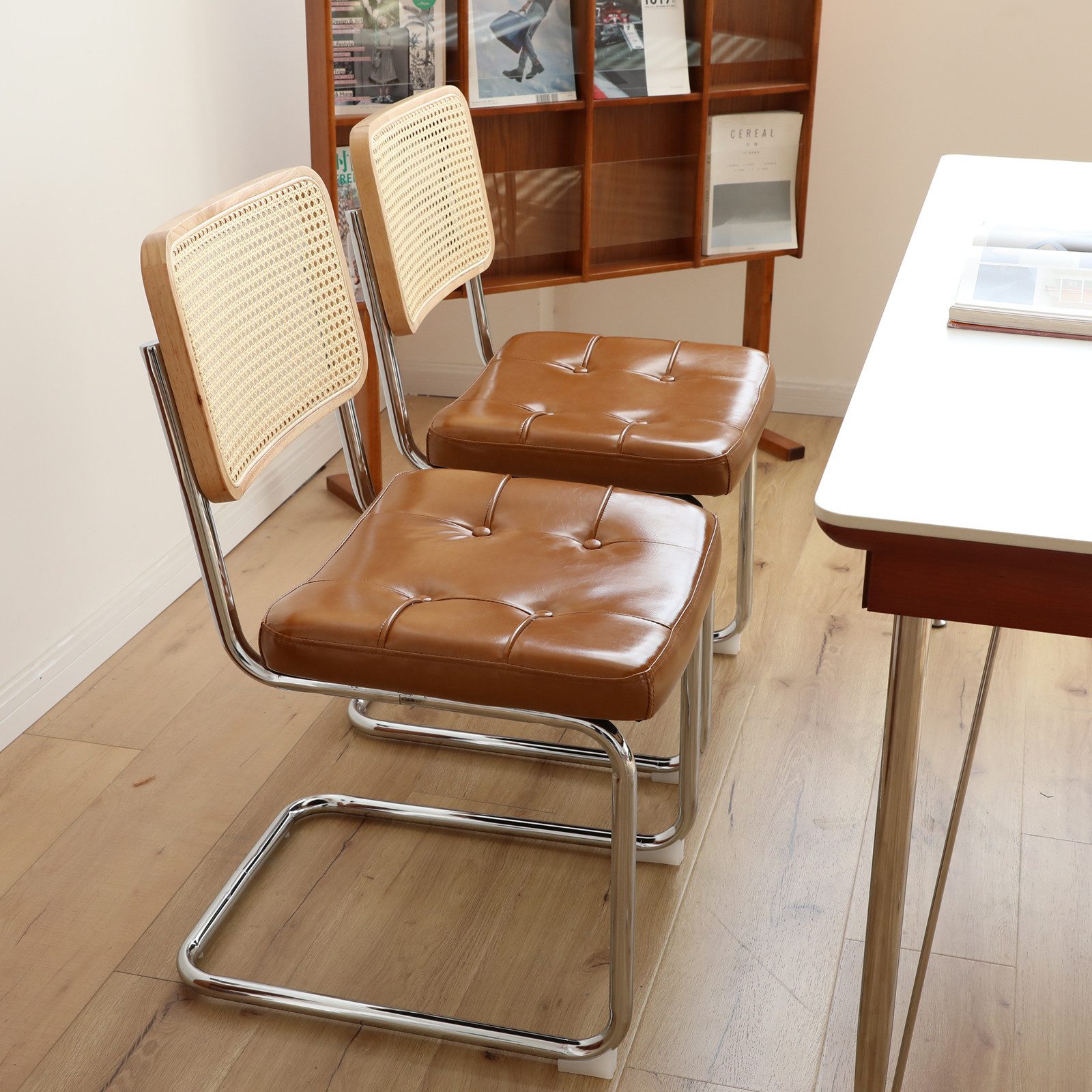 REDOM Esszimmerstuhl Rattan Seiten Akzentstühle mit Chrombeinen (Moderne Mid-Century Breuer Design Stühle, Gepolsterte Esszimmer, 2 St)