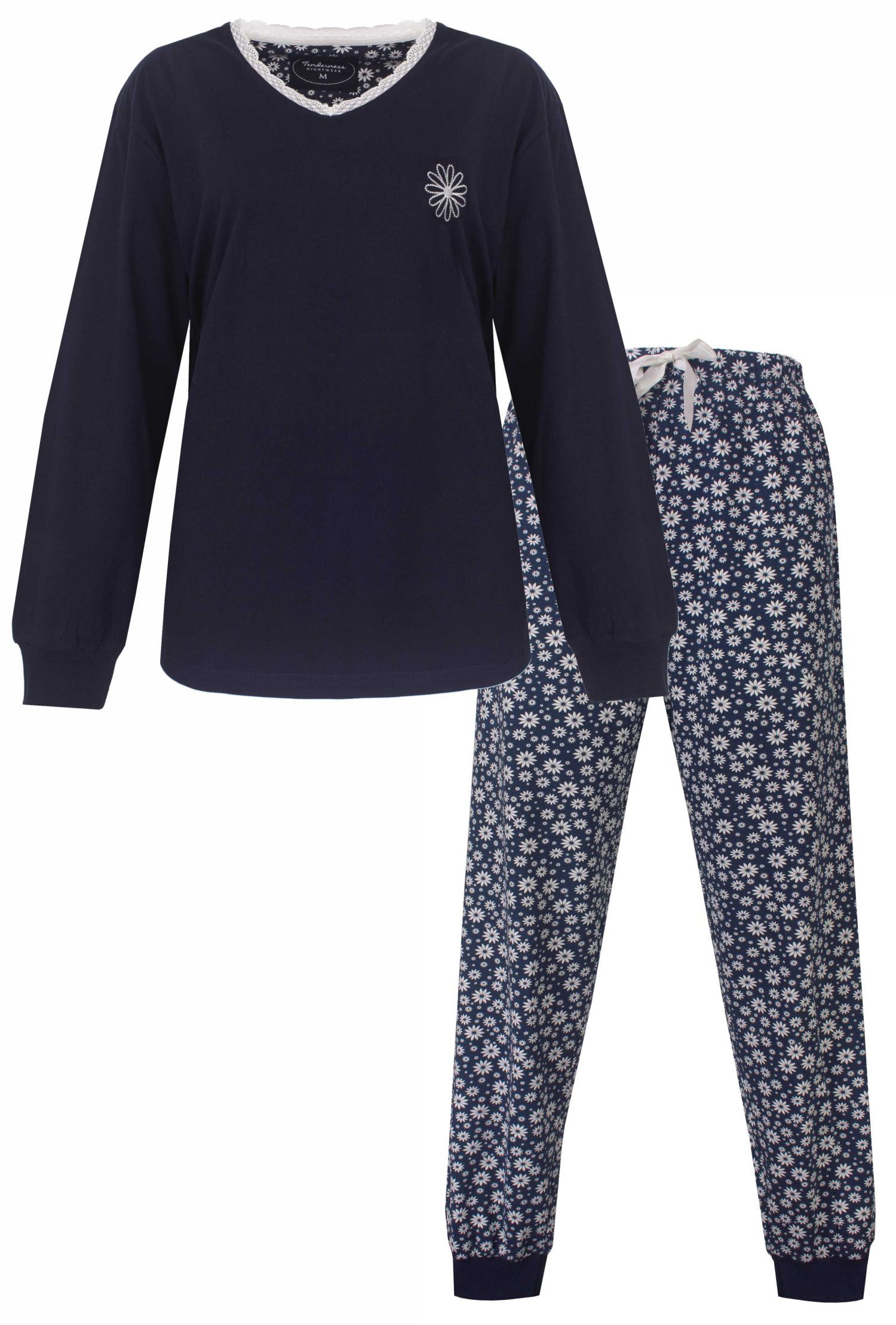 Tenderness Schlafanzug Damen Pyjama mit Bündchen (2 tlg) Baumwolle