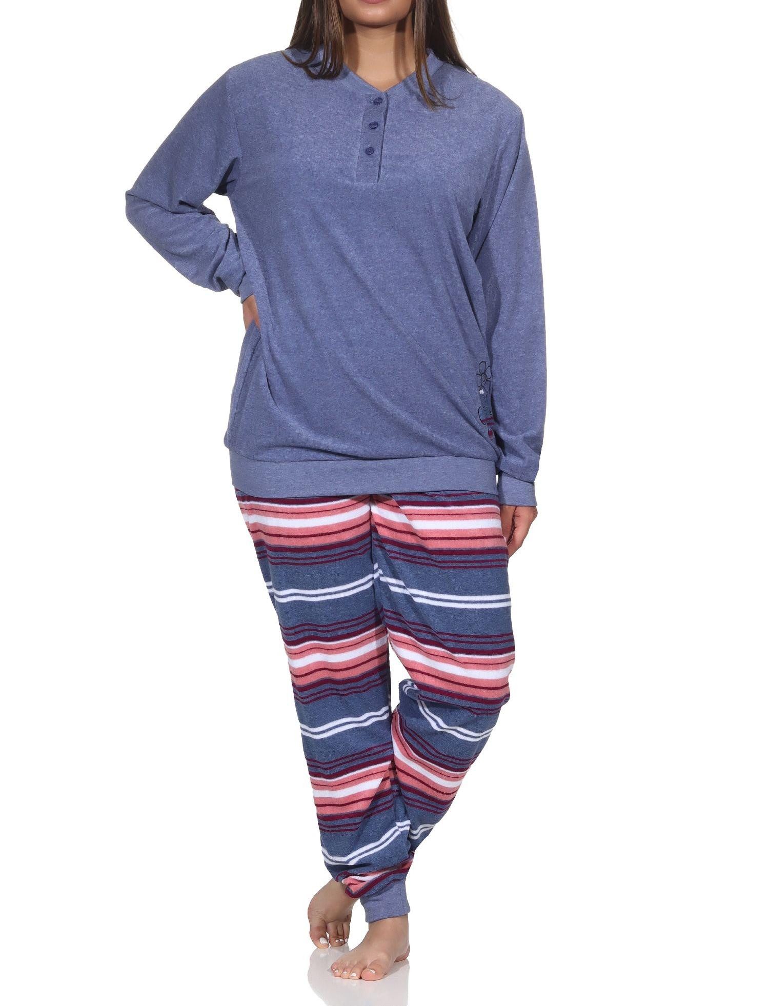Pyjama Normann Damen Frottee Schlafanzug mit Bündchen - auch in Übergröße