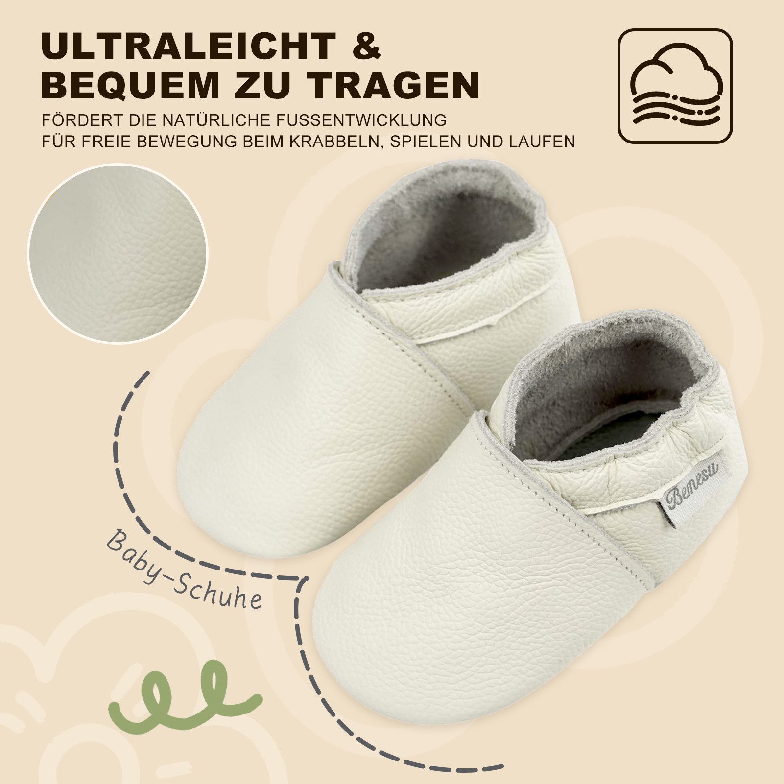 Bemesu Baby Lauflernschuhe Leder Wildledersohle handgemacht Krabbelschuh