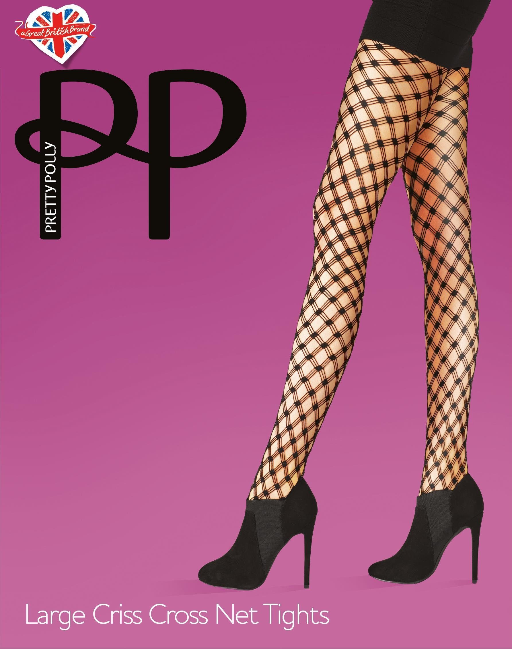 Large DEN ohne St. Pretty Polly Tights Fashion Premium Cross Criss (Strumpfhose Naht 15 1 Feinstrumpfhose Spitze/Netz) Net