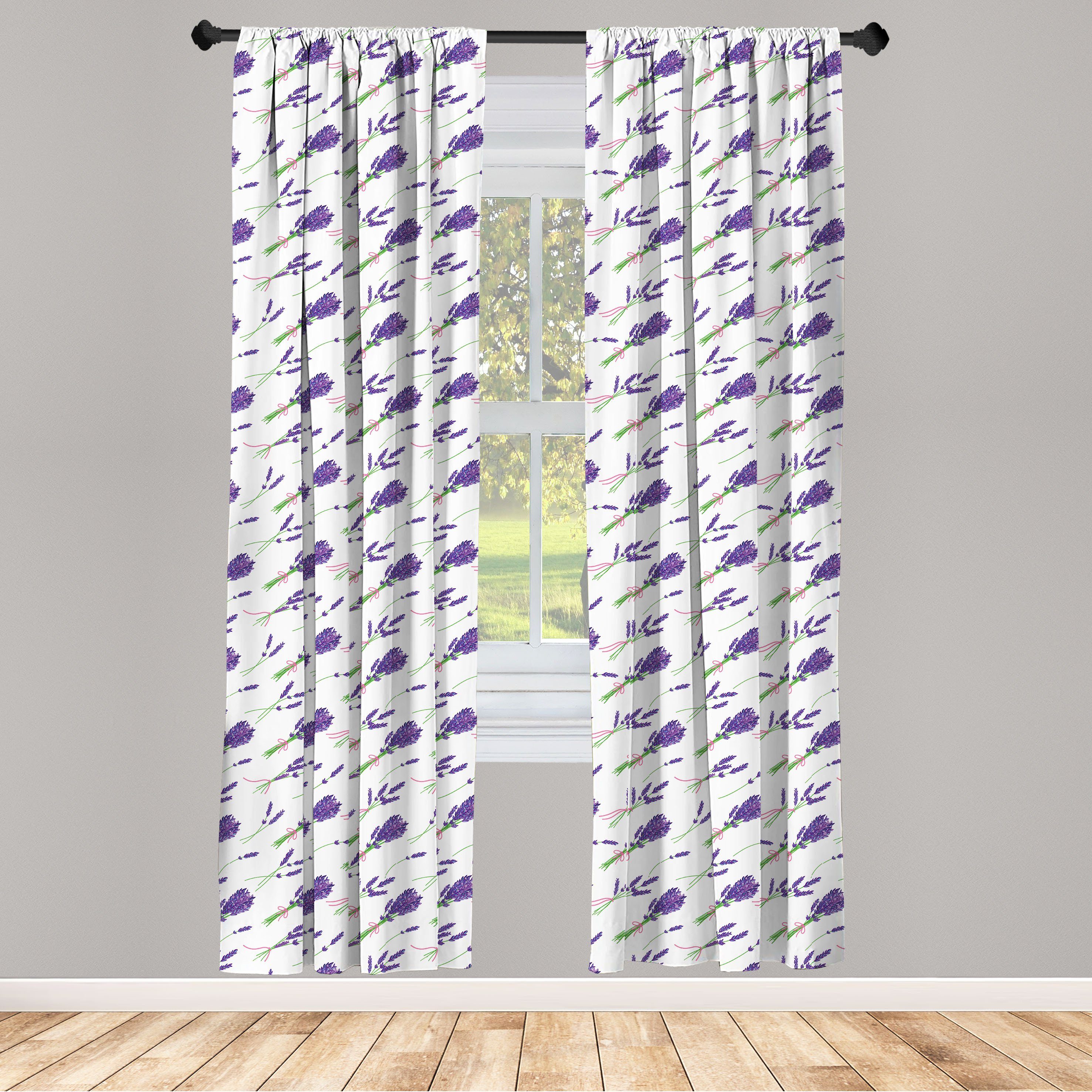 Gardine Vorhang für Wohnzimmer Schlafzimmer Dekor, Abakuhaus, Microfaser, Blumen Wiederholte Lavendelsträuße