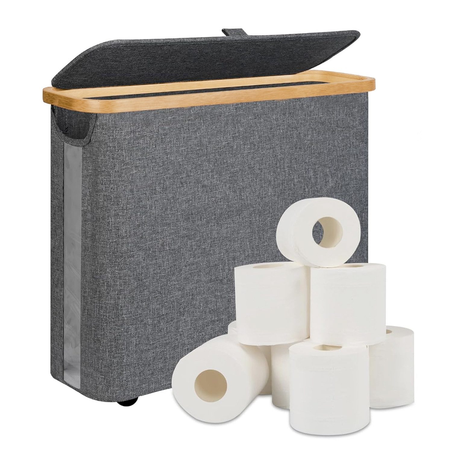 OSTWOLKE Toiletten-Ersatzrollenhalter Toilettenpapier Aufbewahrung Korb mit Deckel, Wasserdicht & Faltbar, Toilettenpapier Aufbewahrung Korb mit Deckel, Wasserd – Bild 2 von 5
