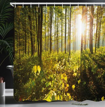 Abakuhaus Duschvorhang Moderner Digitaldruck mit 12 Haken auf Stoff Wasser Resistent Breite 175 cm, Höhe 180 cm, Wald Sonnenstrahlen Woods Laub