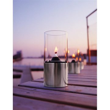 Stelton Windlicht EM Öllampe, aus Edelstahl, mit Glasschirm, für Terrasse und Garten