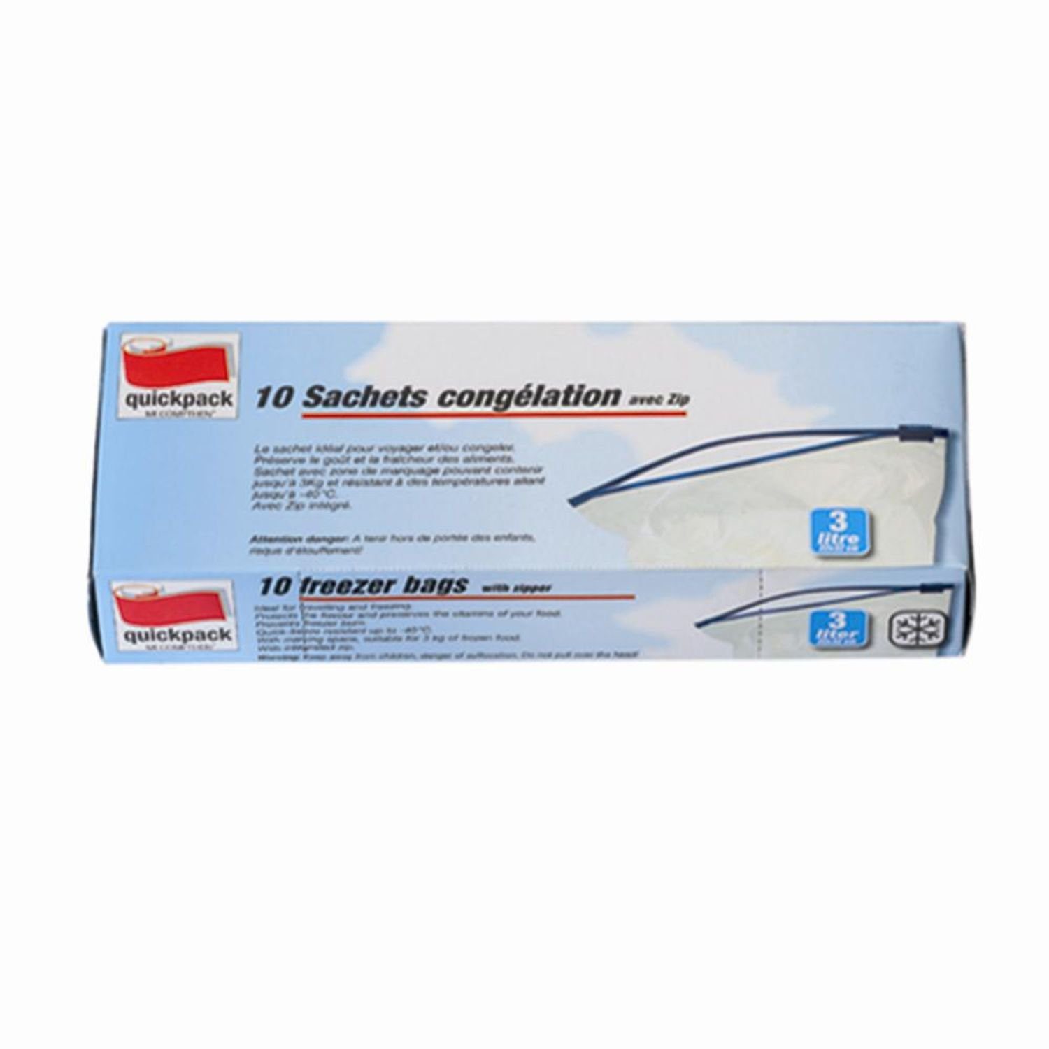 QuickPack Gefrierbeutel Gefrier-/Allzweckbeutel mit Reißverschluss 3,0 l, 10 Stück 22 x 32 cm