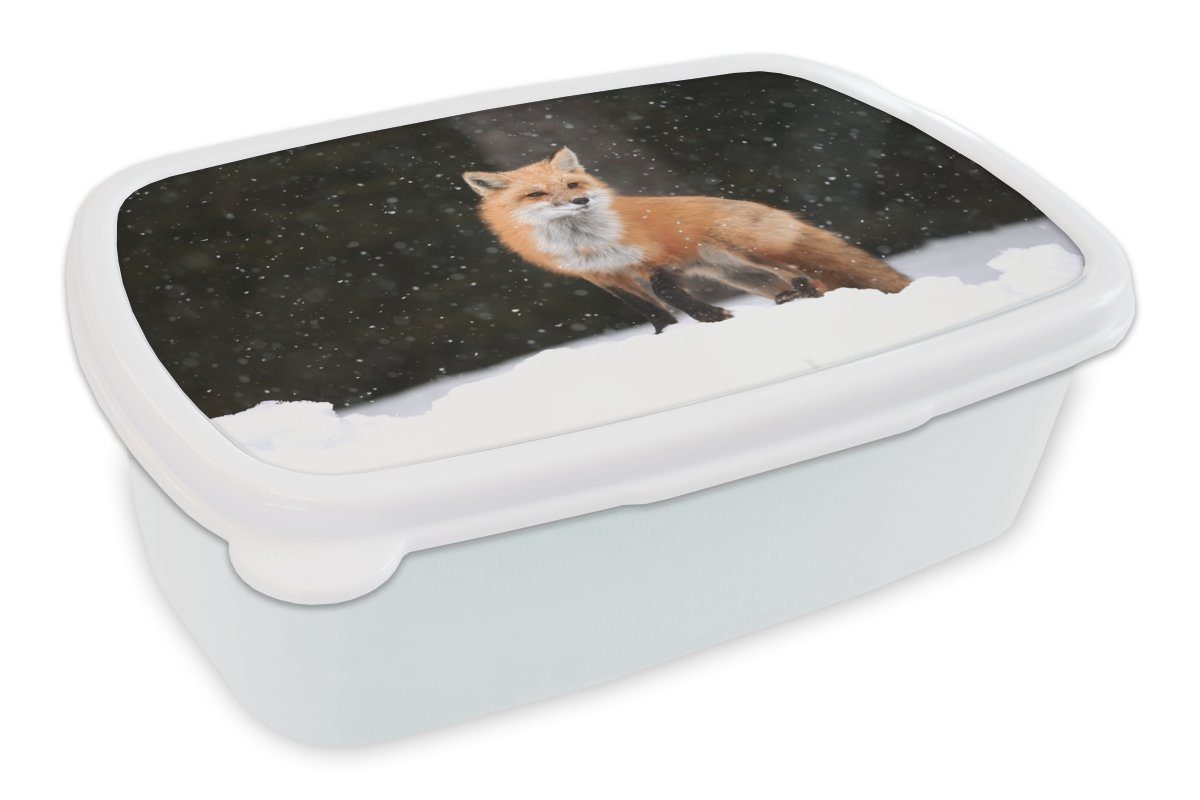 MuchoWow Lunchbox Fuchs - Schnee - Winter, Kunststoff, (2-tlg), Brotbox für Kinder und Erwachsene, Brotdose, für Jungs und Mädchen weiß