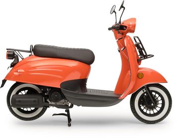 Burnout Motorroller Luna Feuerrot, 50 ccm, 45 km/h, Euro 5, Unverwechselbares Retro Design, Moped, Neues Modell 2024