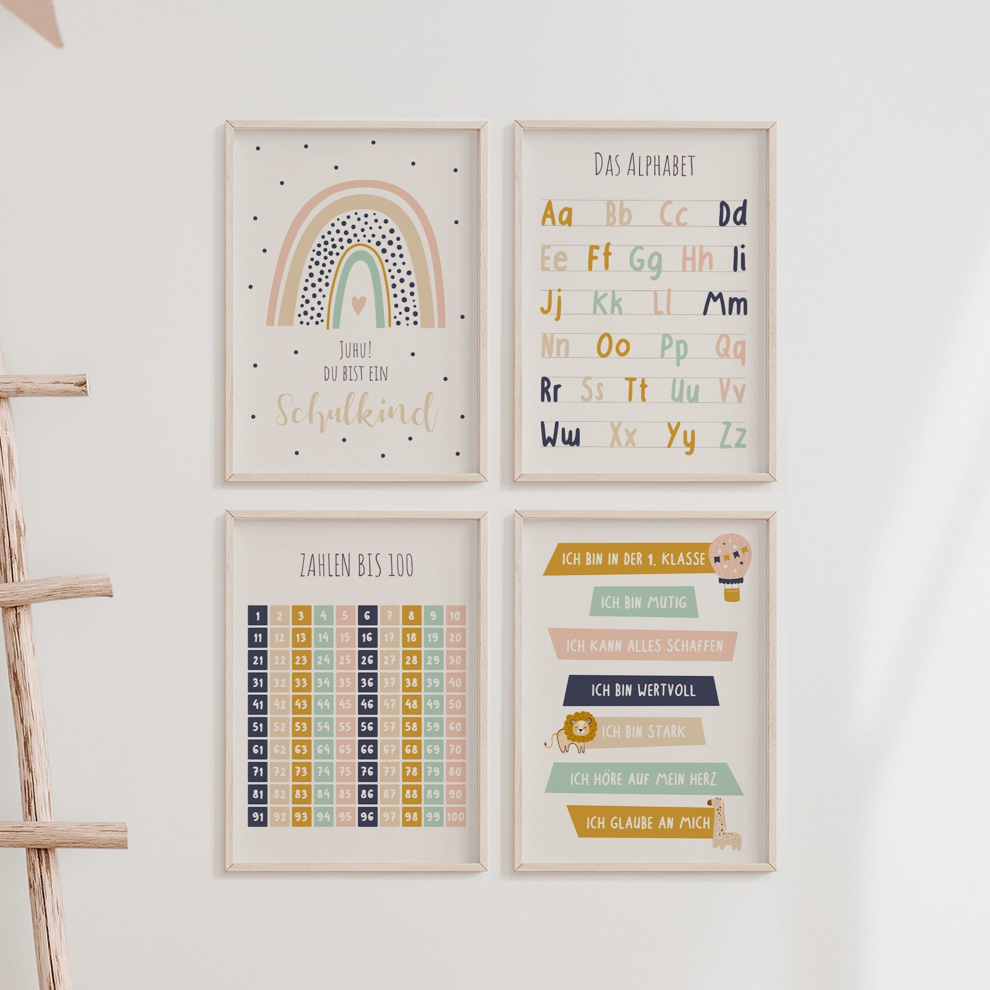 MeinBaby123® Poster Lernposter, Bilder Kinderzimmer Deko, Buchstaben, Alphabet, Zahlen, Mathe, Formen