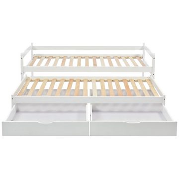 OKWISH Kinderbett Tagesbett, Einzel- und Doppelbett (mit 2 MDF-Schubladen, Massivholzrahmen, weiß (200x90cm/190x90cm), Geeignet für verschiedene Dekorationsstile