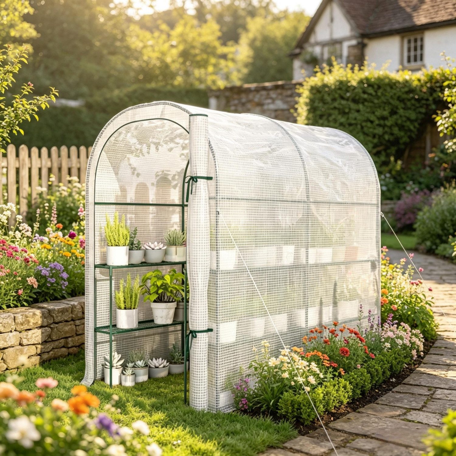 ANYSUN Foliengewächshaus Gewächshaus mit Regalen, Rolltür, 140 g/m² Gewebe, 123×187×189 cm, 1-St., Begehbar mit stabilem Stahlrahmen, für Pflanzen, Gemüse & Anzucht