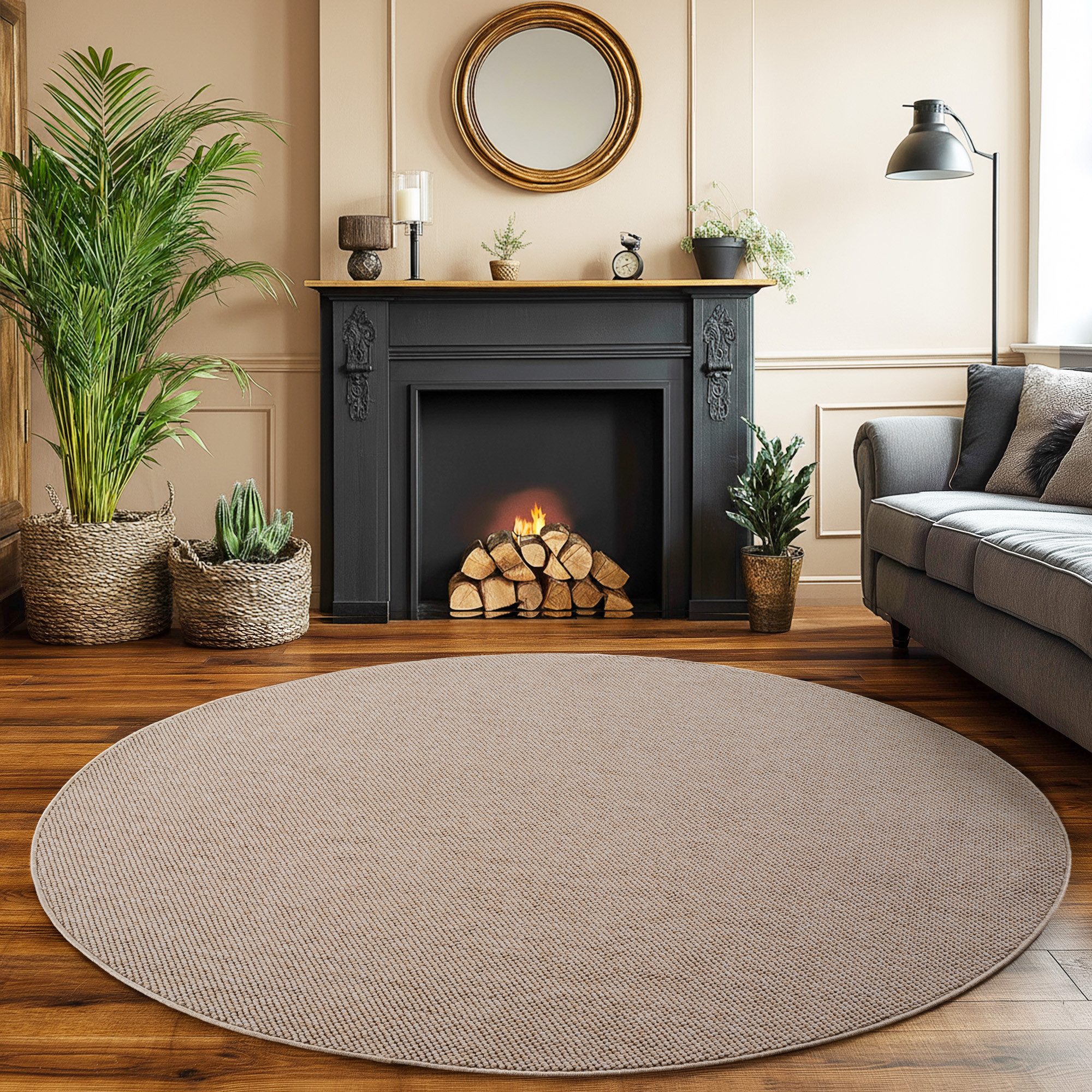 SIMPEX24 Designteppich Einfarbig Boucle Loop, Rund, Höhe: 7 mm, Teppich Wohnzimmer, Schlafzimmer, Gästezimmer