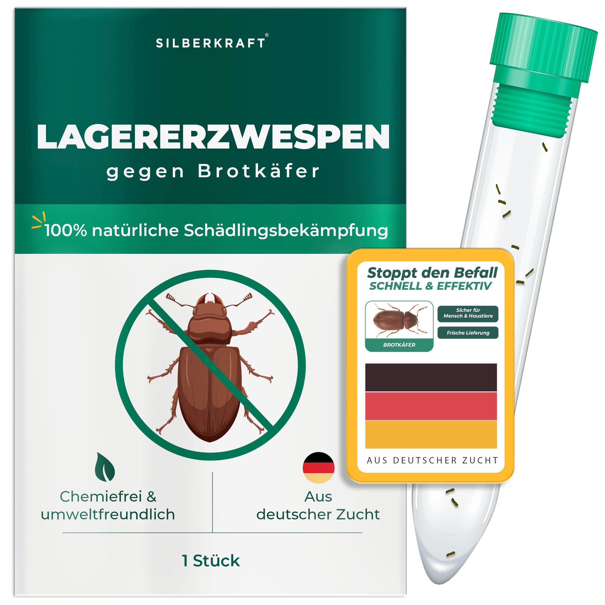 Silberkraft Insektenvernichter Lagererzwespen gegen Brotkäfer, Kornkäfer, Kugelkäfer, Tabakkäfer, Schädlingsbekämpfung mit Nützlingen, Haushalt & Lagerflächen