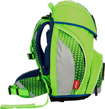 Scout Schulranzen Alpha Neon Safety - Green Gecko (Set, 4-tlg), mit 3 Funny Snaps; enthält recyceltes Material