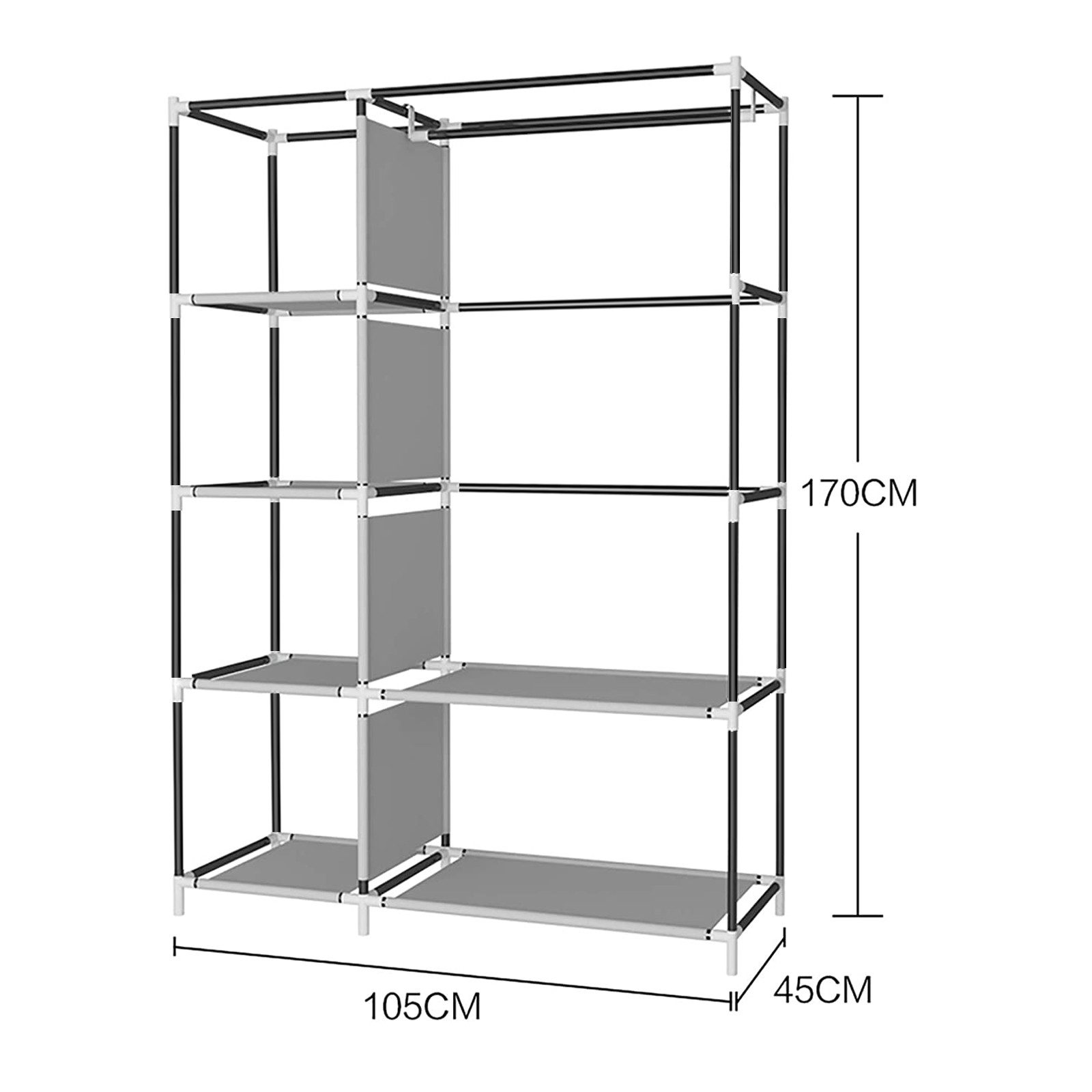 JEOBEST Stoffschrank Kleiderschrank mit Überzug aus Vliesstoff, Kleiderstange (Stück, 1-St) 6 Ablagen 105 x 45 x 170 cm