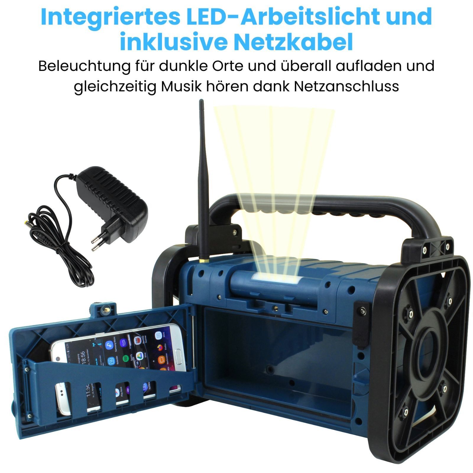 Soundmaster DAB85BL Baustellenradio DAB+ Bluetooth Akku IP44 spritzwassergeschützt Baustellenradio (DAB+, PLL-UKW, FM, 10 W, Baustellenradio, ABS-Gehäuse, IP44 Spritzwasserschutz)