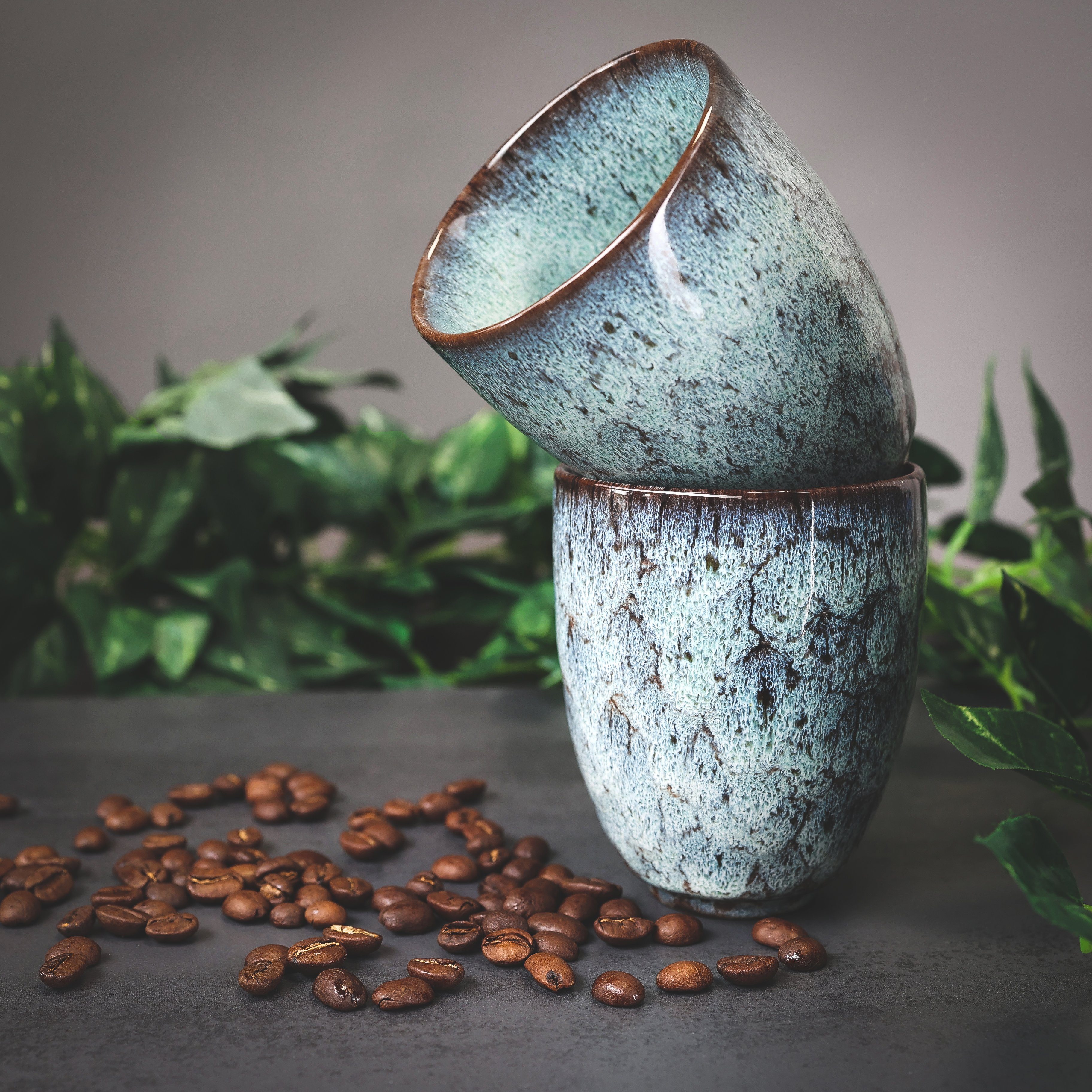 Kaffee-Tasse 200ml 2er Becher Kaffee Tasse Henkel Keramik, Design Ganzoo Set ohne