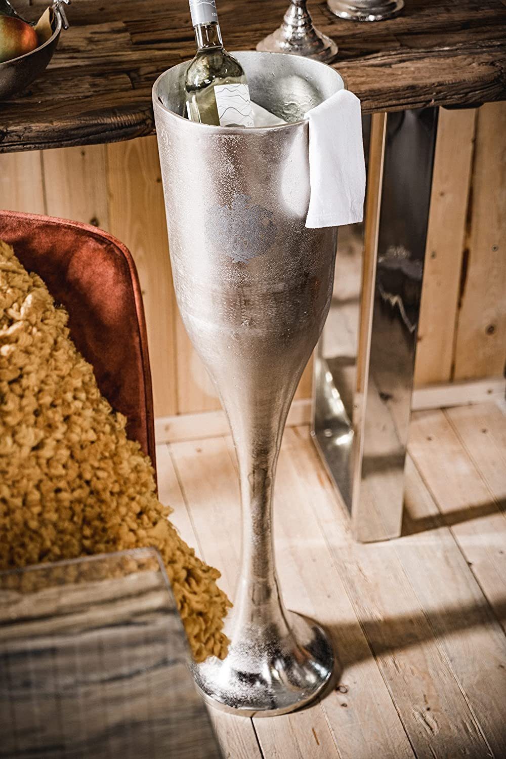 MichaelNoll Wein- und Sektkühler Champagnerkühler auf Standfuß Flaschenkühler Aluminium - XXL 90 cm – Bild 2 von 5