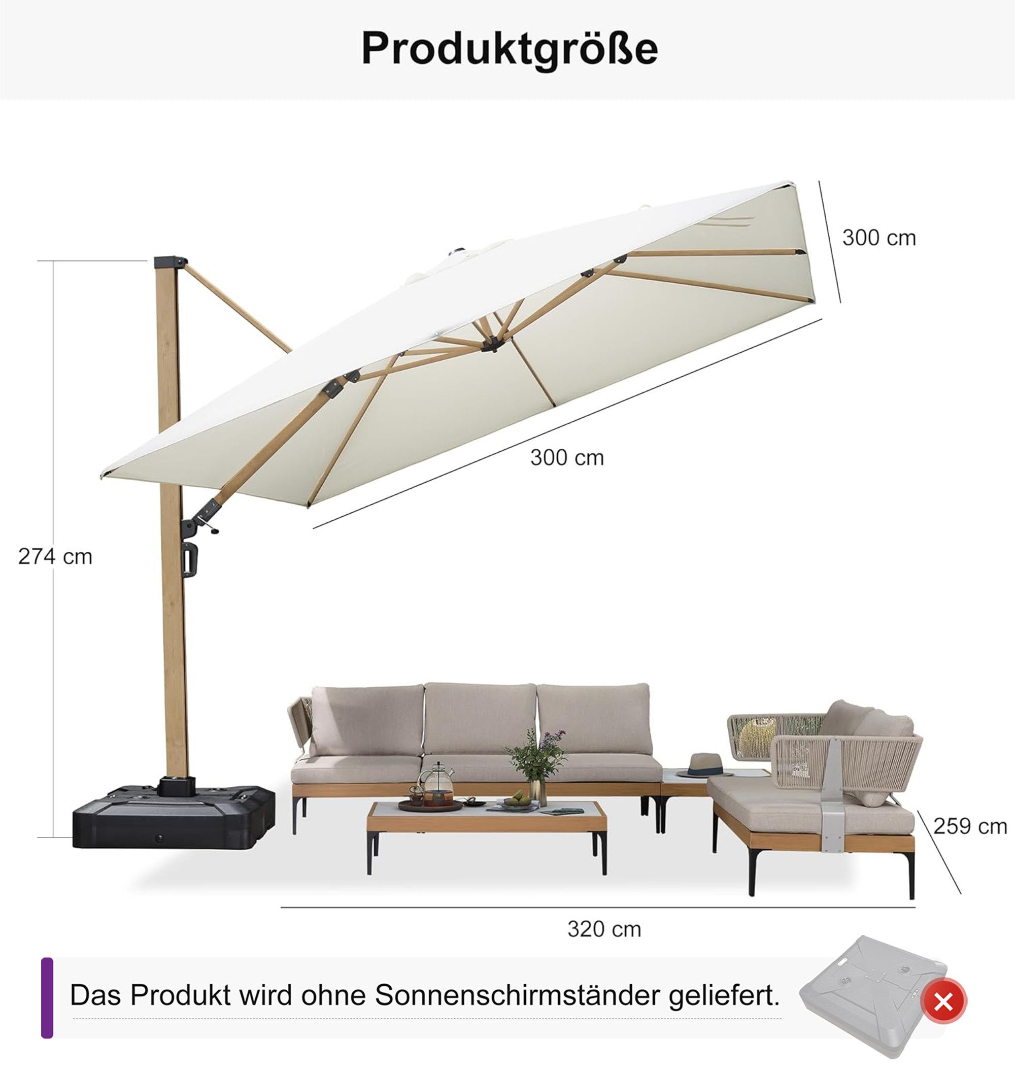 PURPLE LEAF Ampelschirm Großer windfester quadratischer günstig online kaufen