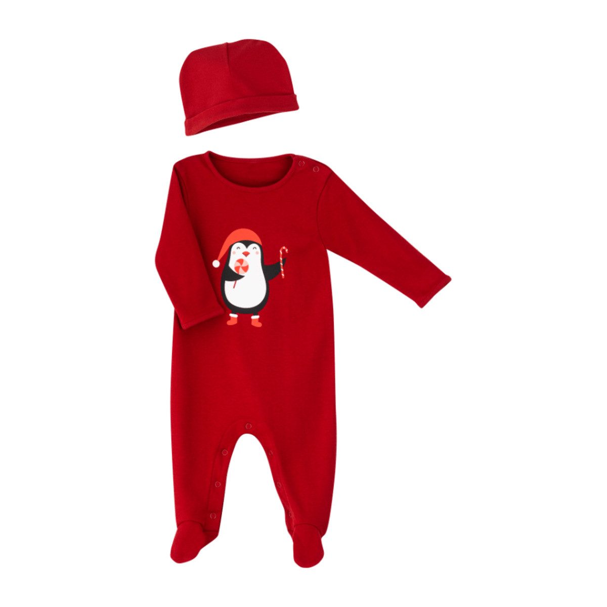 Pocopiano Body Baby Body Set 2-tlg Kleinkinder Pyjama (Bekleidungs-Set, 2-tlg., 2-teilig, bestehend aus Body + Mütze) festliches Design, ideal für Weihnachten