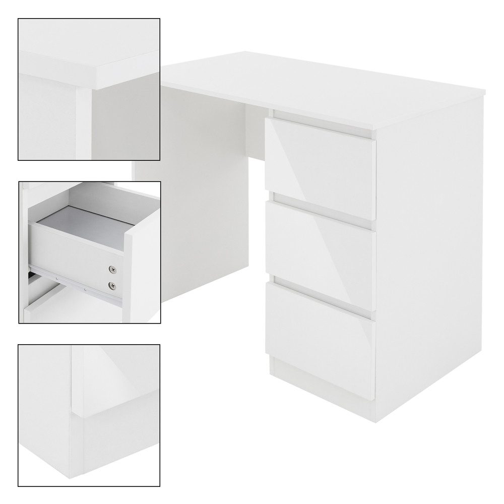 ML-DESIGN Schreibtisch Bürotisch mit 3 Schubladen Computertisch Arbeitstisch Laptoptisch, Homeoffice Büromöbel modern PC Tisch Weiß 90x76x50 cm mit Stauraum