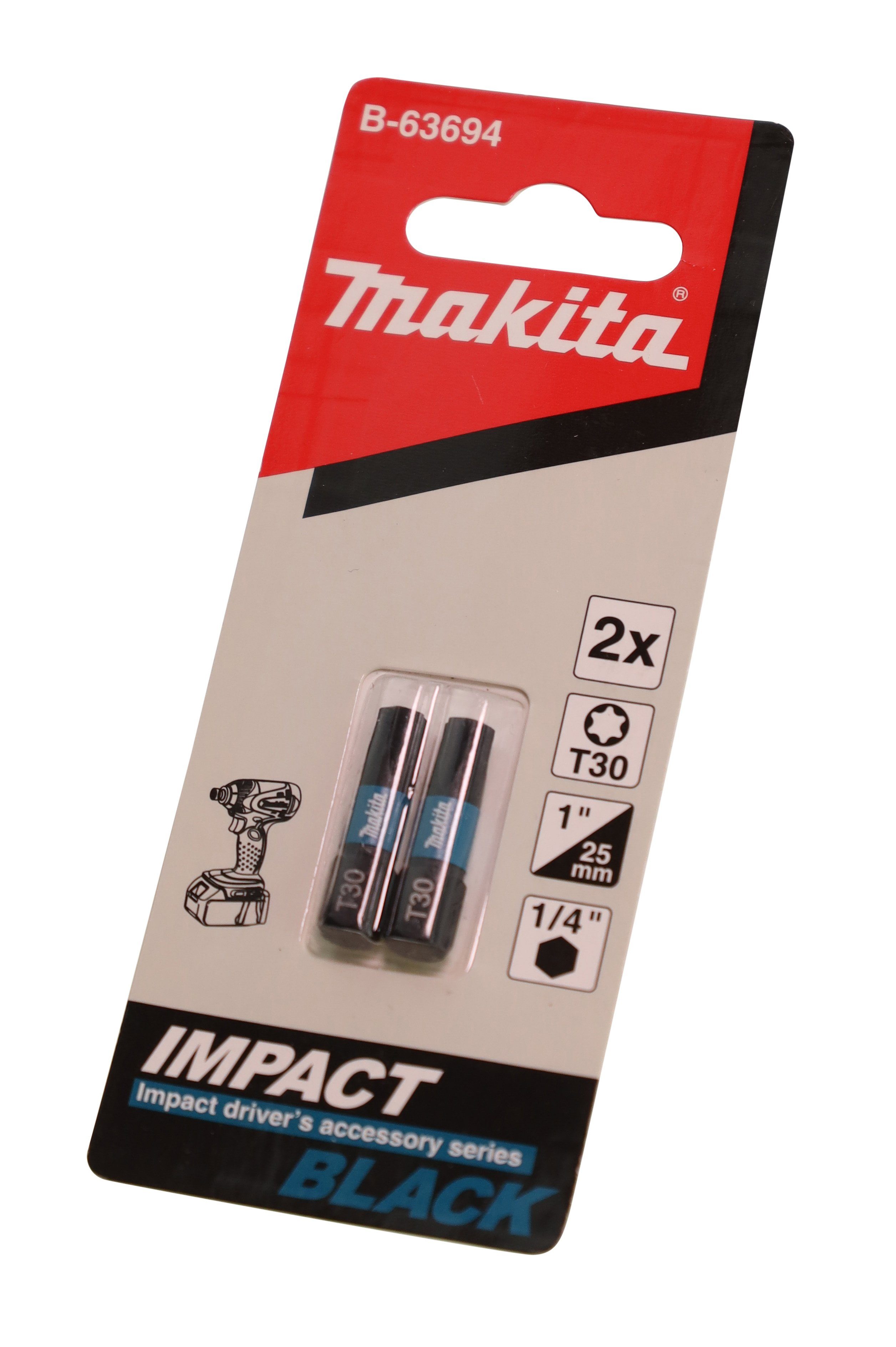 und Bit-Set Stück, Bohrer- 2 S2-Spez Makita T30 Black, Bit Impact B-63694 6-rund Makita TX30x25