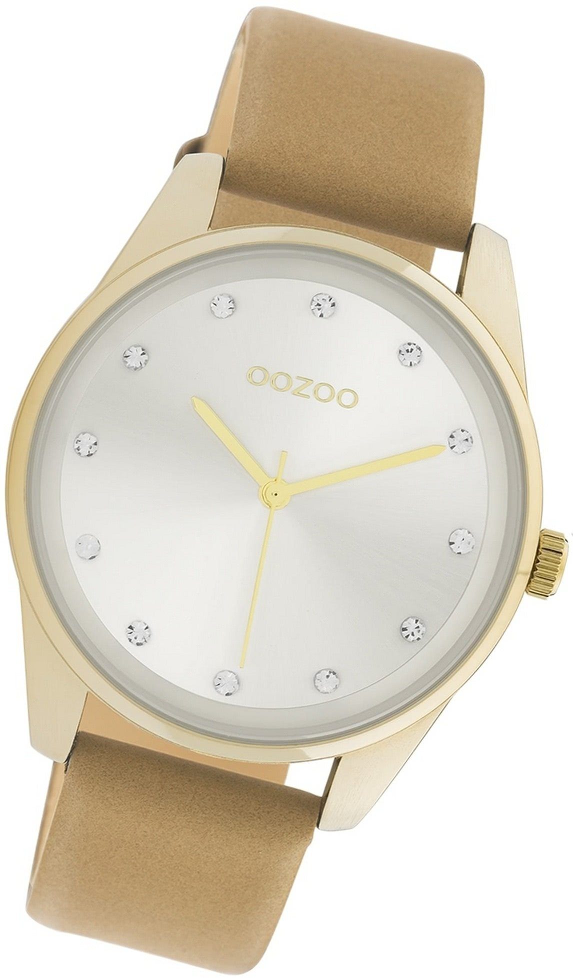 OOZOO Quarzuhr Oozoo Damen Armbanduhr Timepieces, Damenuhr Lederarmband braun, rundes Gehäuse, mittel (ca. 38mm)