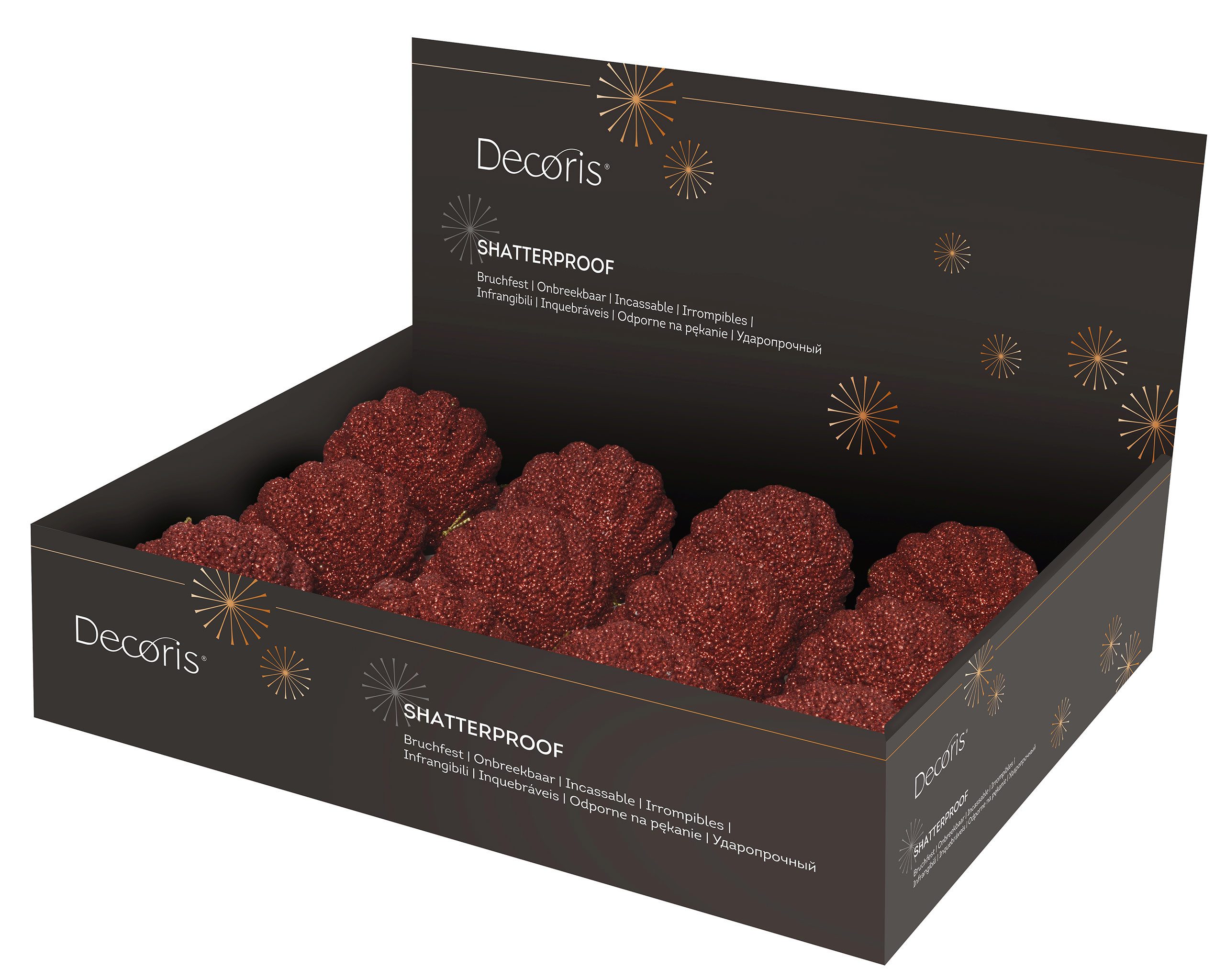 Kaemingk Weihnachtsbaumkugel, Weihnachtskugeln Kunststoff 8cm Glitzer geriffelt 12er Set Rot