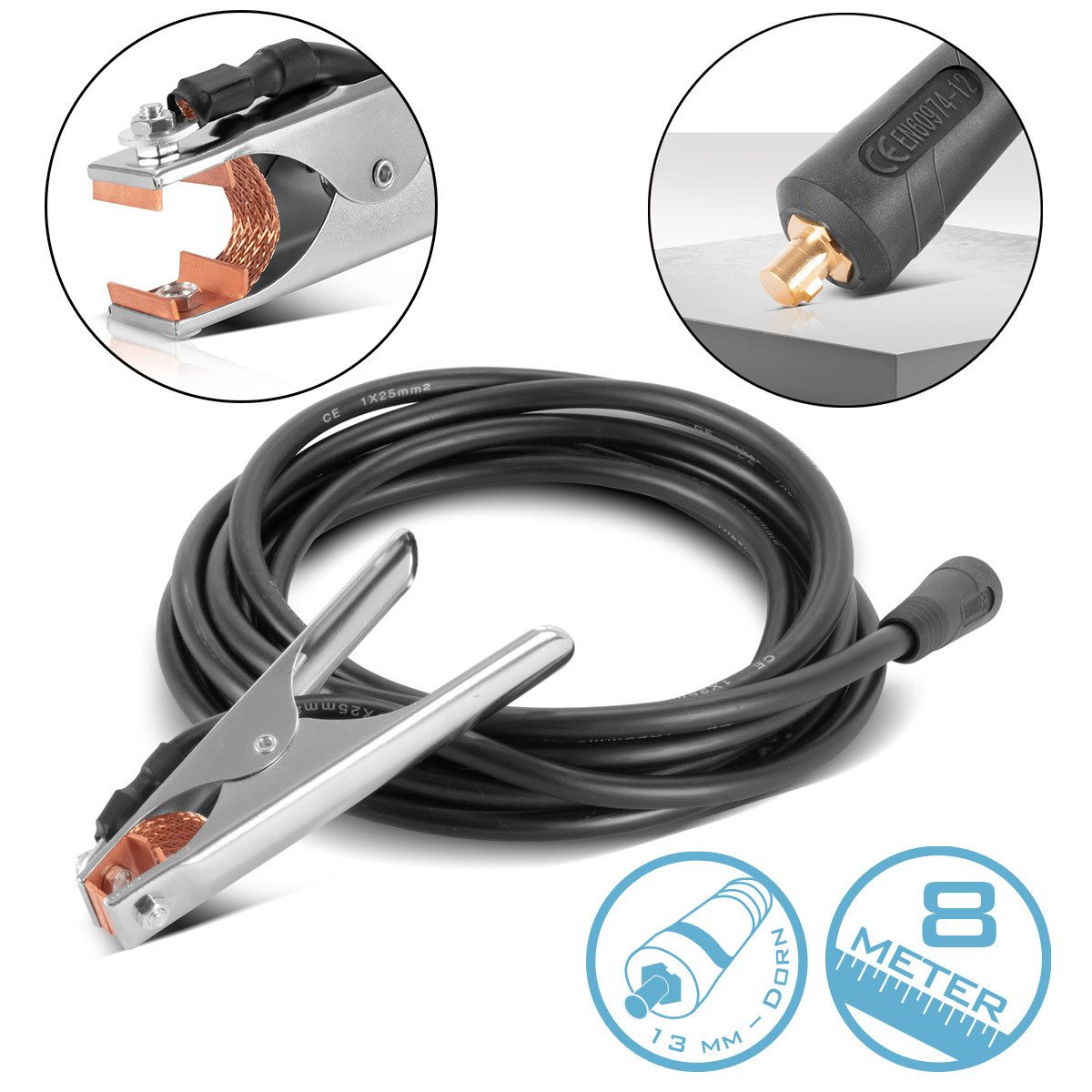 STAHLWERK Elektrowerkzeug-Set Massezange 300 A 8 m mit 25 mm² und 13 mm Stecker