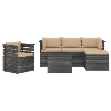 vidaXL Gartenlounge-Set 6-tlg. Garten-Sofagarnitur aus Paletten mit Kissen Kiefernholz, (6-tlg)