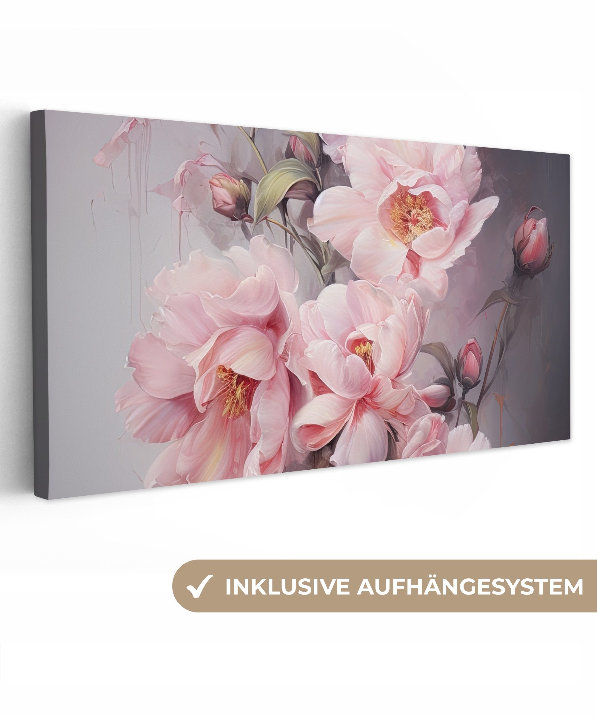 OneMillionCanvasses® Leinwandbild Panorama Rosen - Blumen - Rosa - Kunst - günstig online kaufen