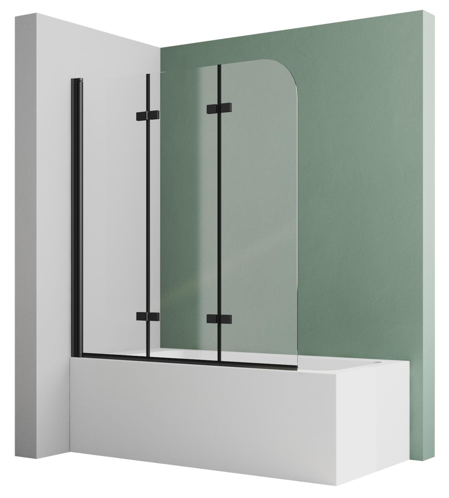 Badewannenaufsatz Badewannenfaltwand 3-teilig Schwarz Faltbar mit NANO Glas 120-130cm
