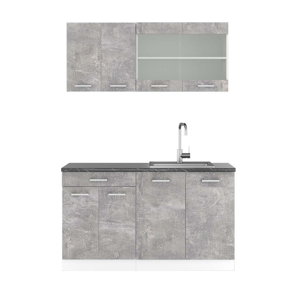 Vicco Küchenzeile R-Line, Beton/Weiß, 140 cm, günstig online kaufen